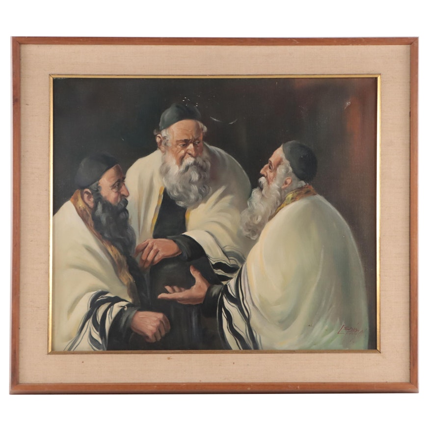 Louis Spiegel Genre Oil Painting "Rabbinical Discussion"