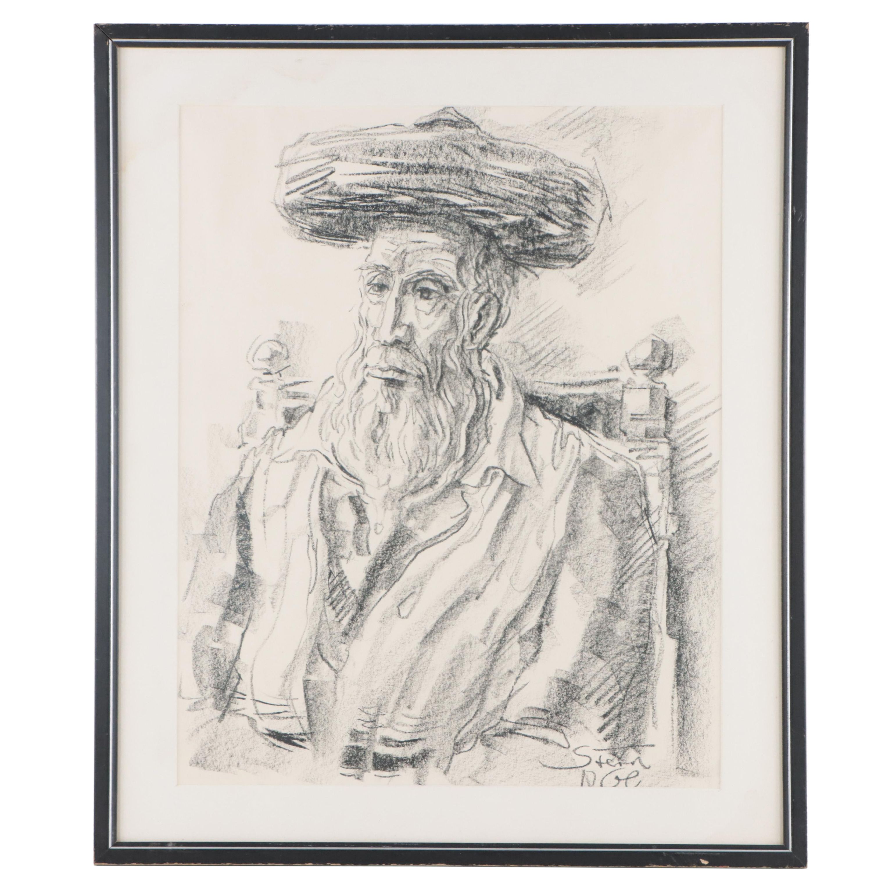 Stein Portrait Pastel Drawing of a Rabbi