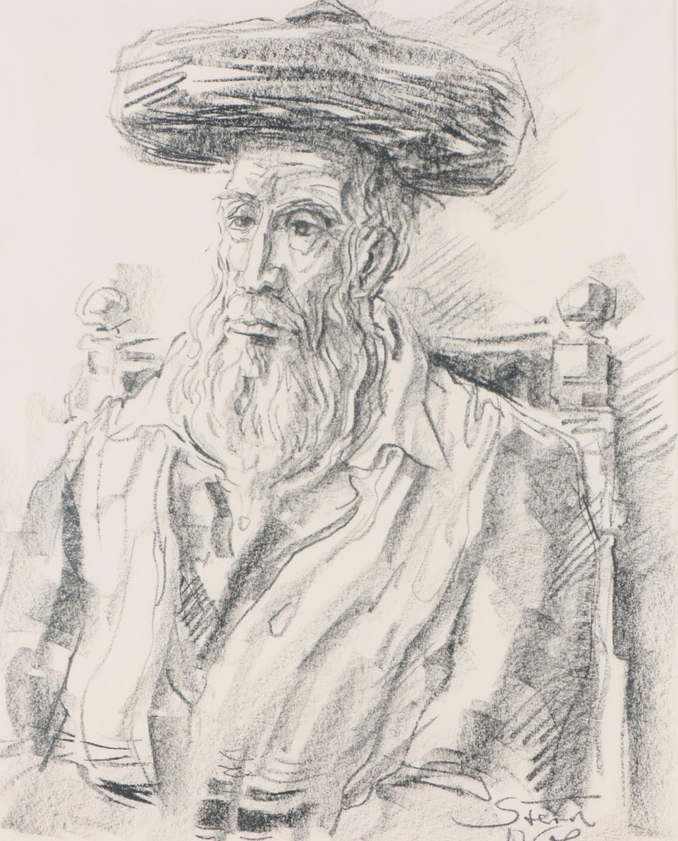 Stein Portrait Pastel Drawing of a Rabbi
