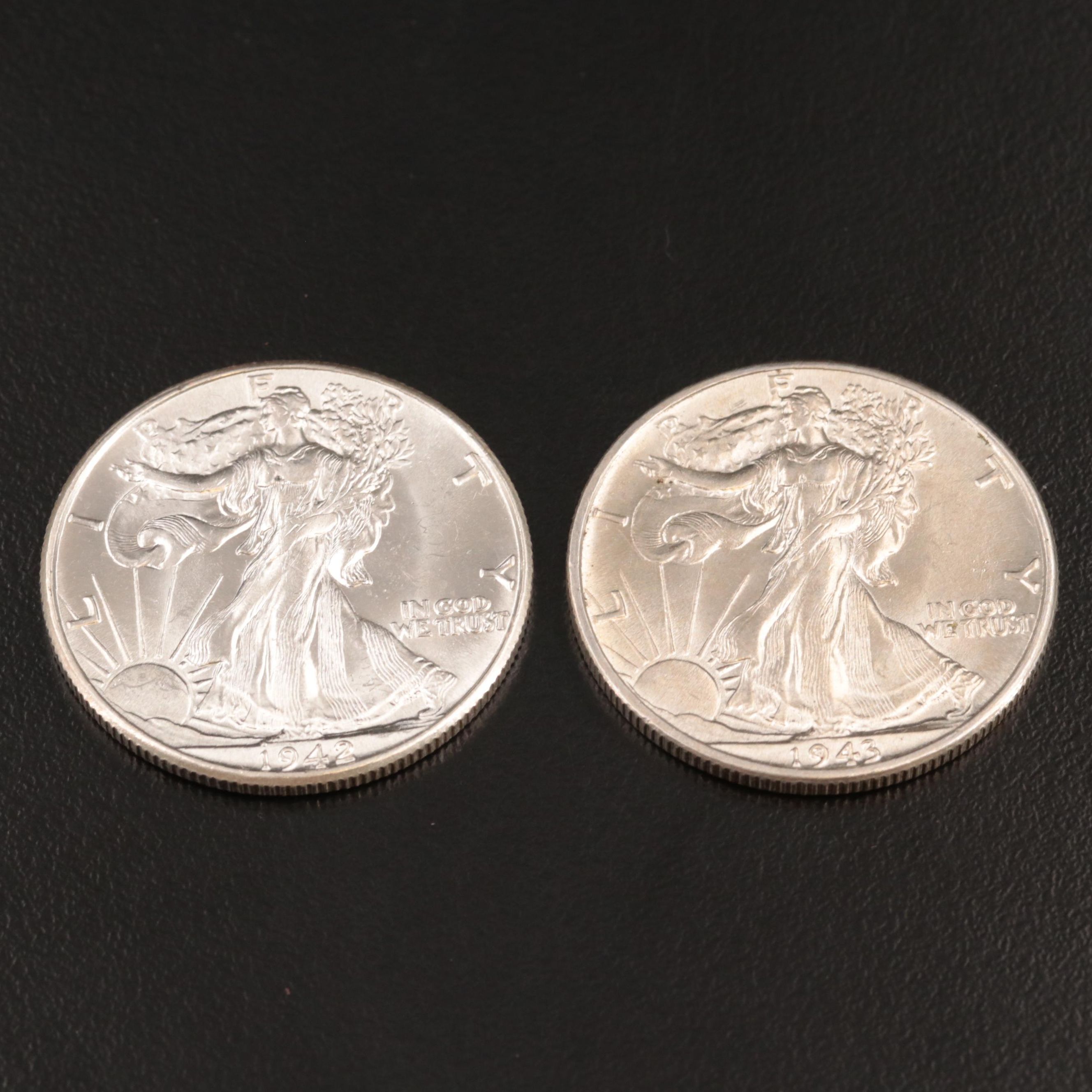 Uncirculated 1942 and 1943 Walking Liberty Half Dollars
