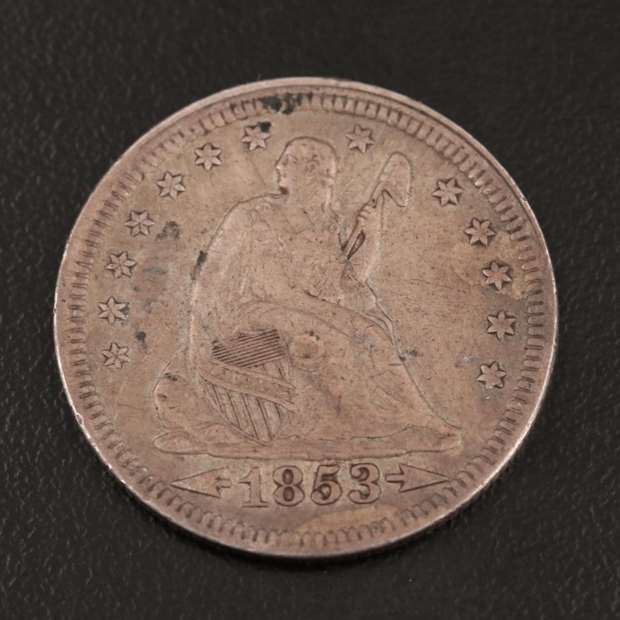 1853 "With Arrows and Rays" Seated Liberty Silver Quarter