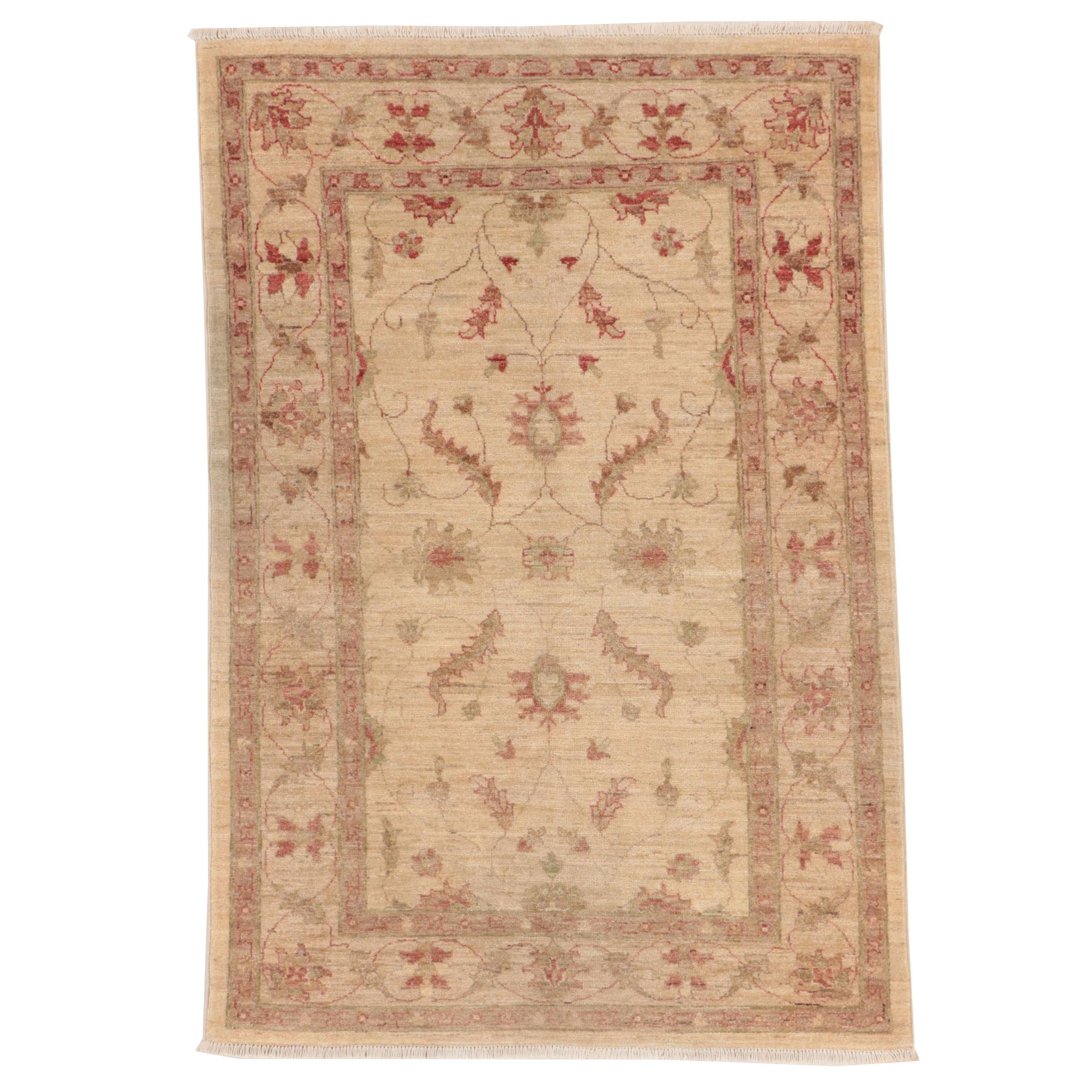 4'2 x 6'2 Hand-Knotted Pakistani Peshawar Area Rug