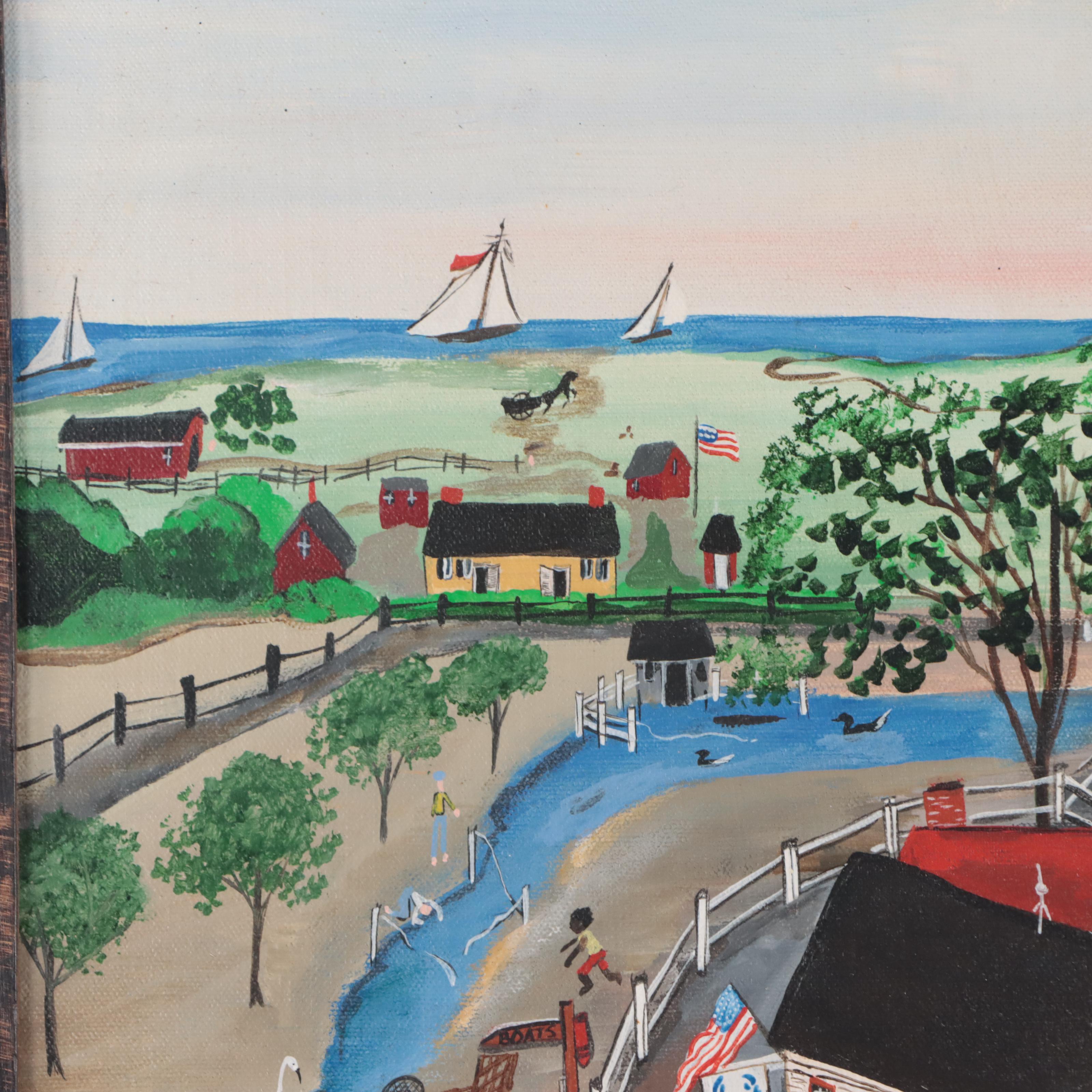 Joyce Kotting Basye Folk Art Acrylic Painting, 1986