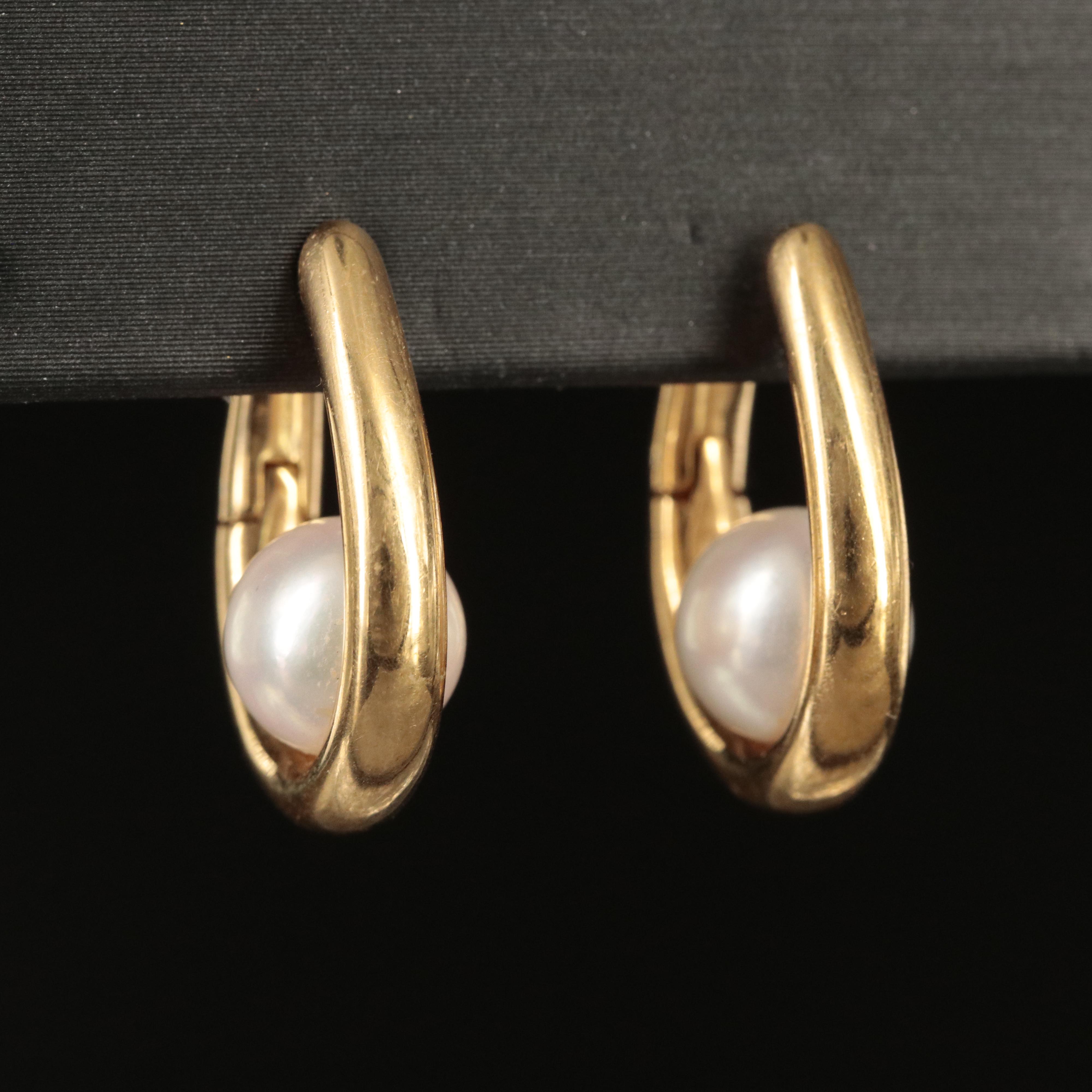 18K Pearl J Hoop Earrings