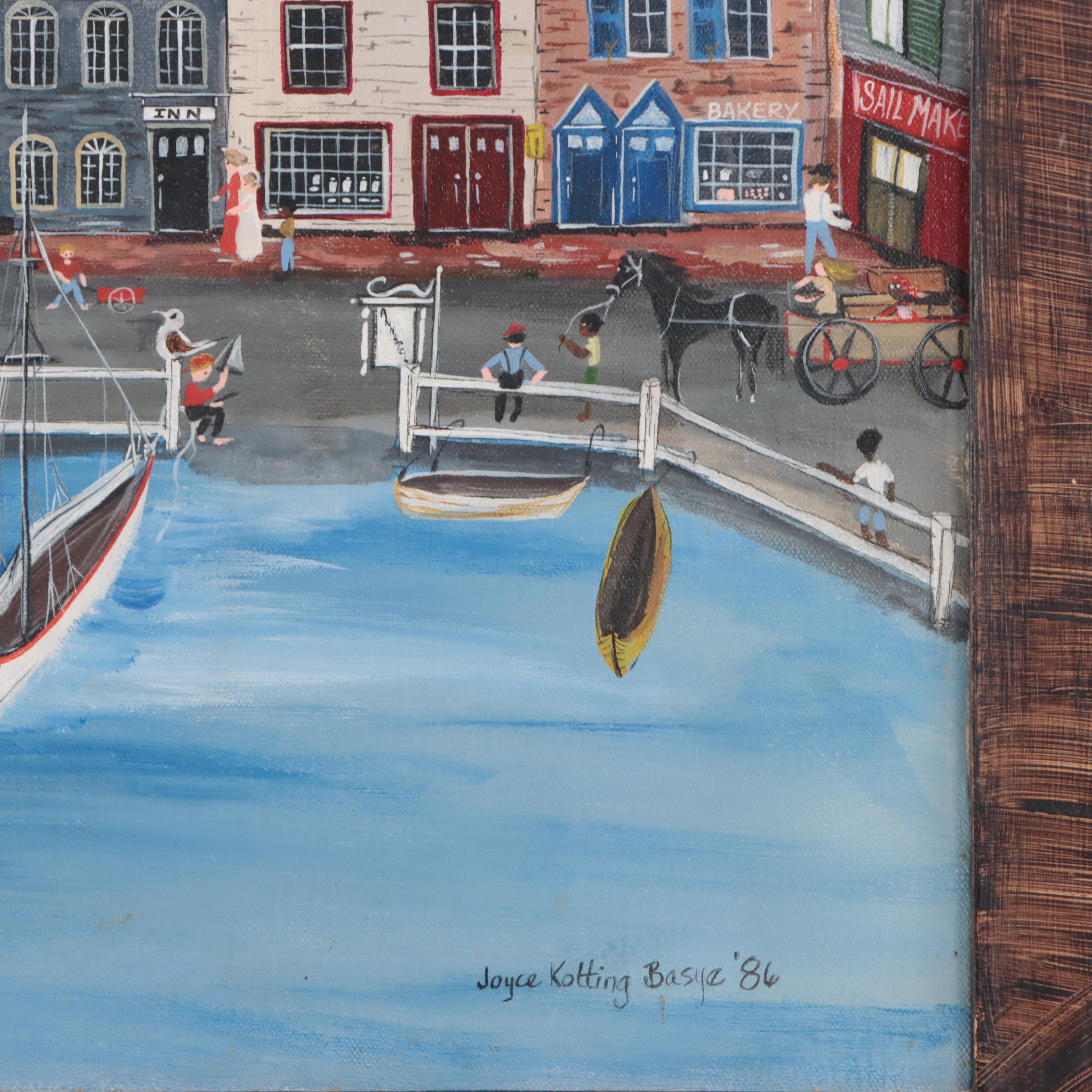 Joyce Kotting Basye Folk Art Acrylic Painting, 1986