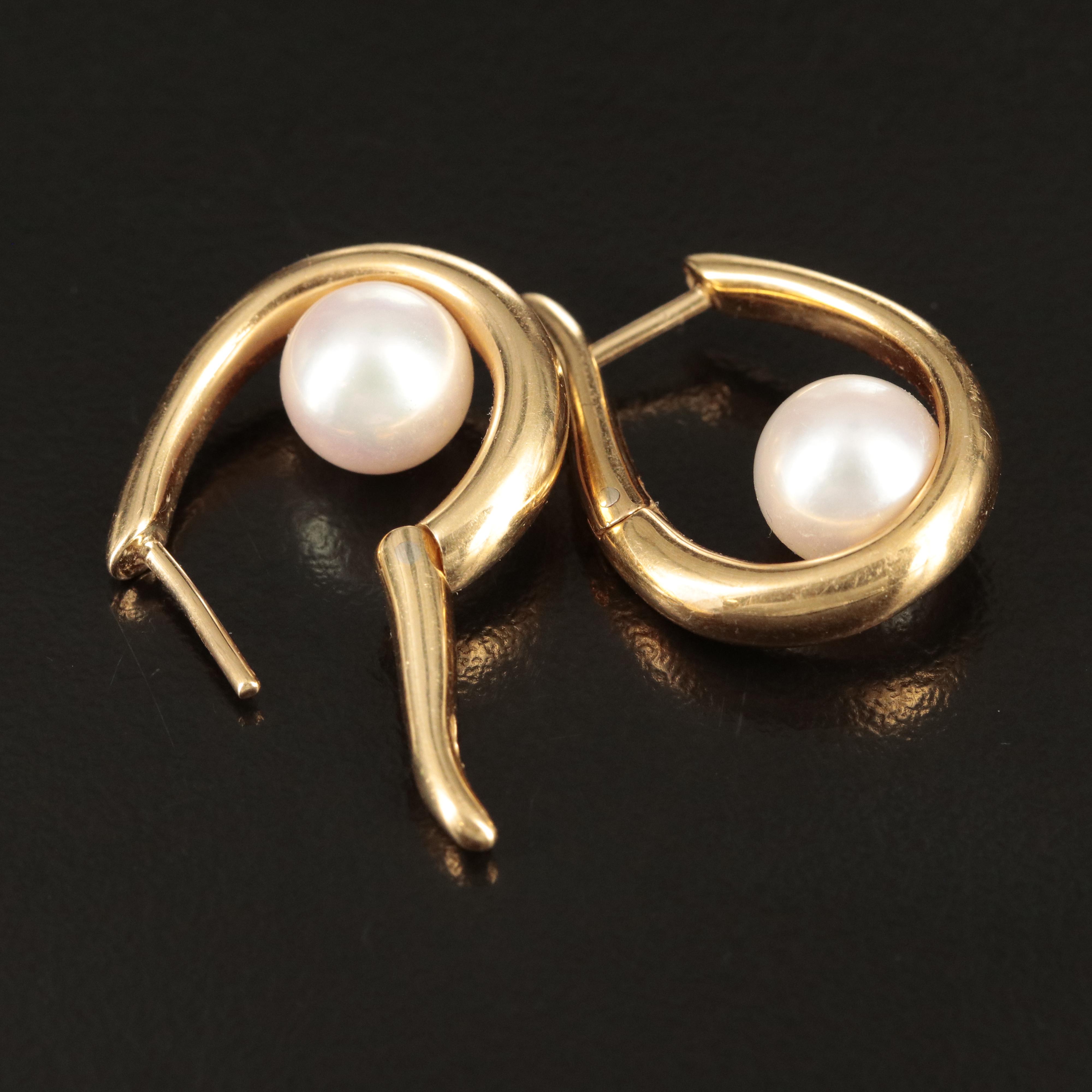 18K Pearl J Hoop Earrings