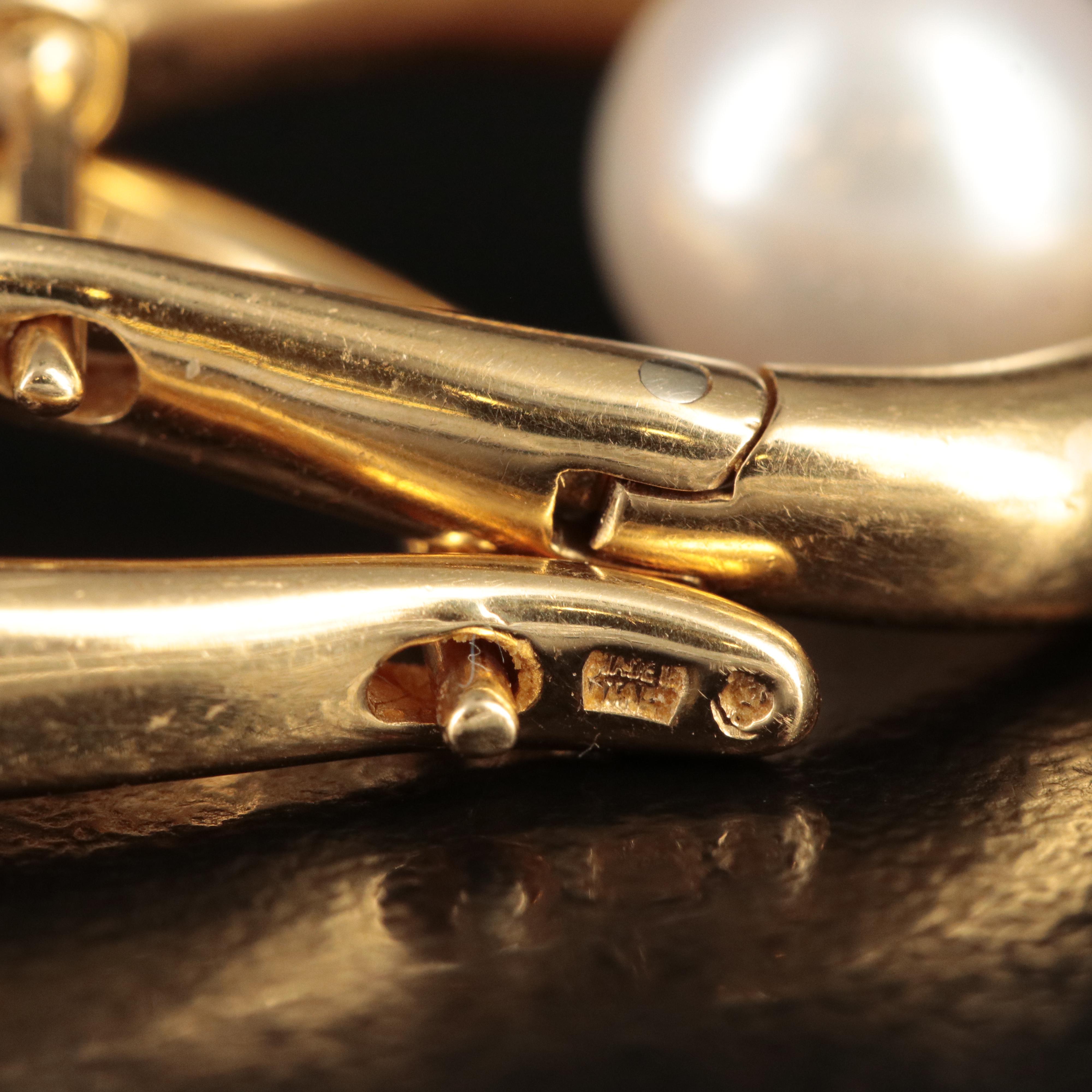 18K Pearl J Hoop Earrings