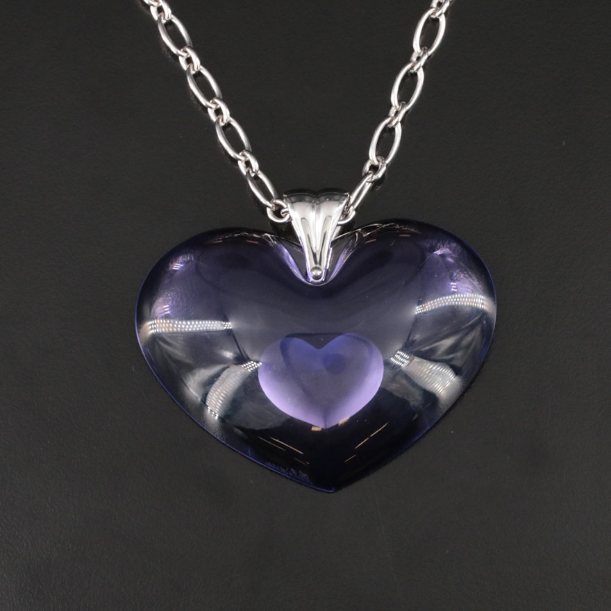 Lalique Sterling Crystal Heart Pendant Necklace