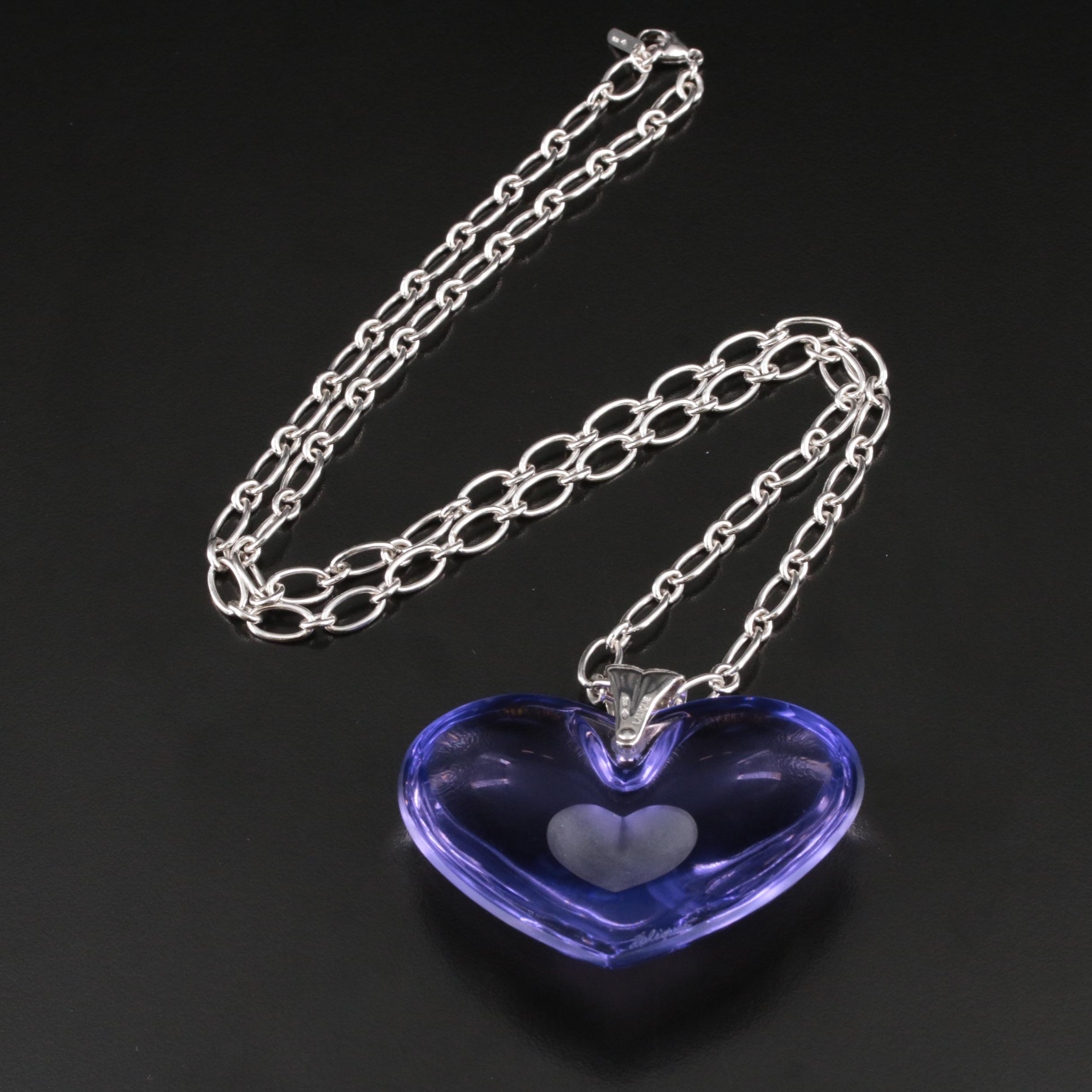 Lalique Sterling Crystal Heart Pendant Necklace