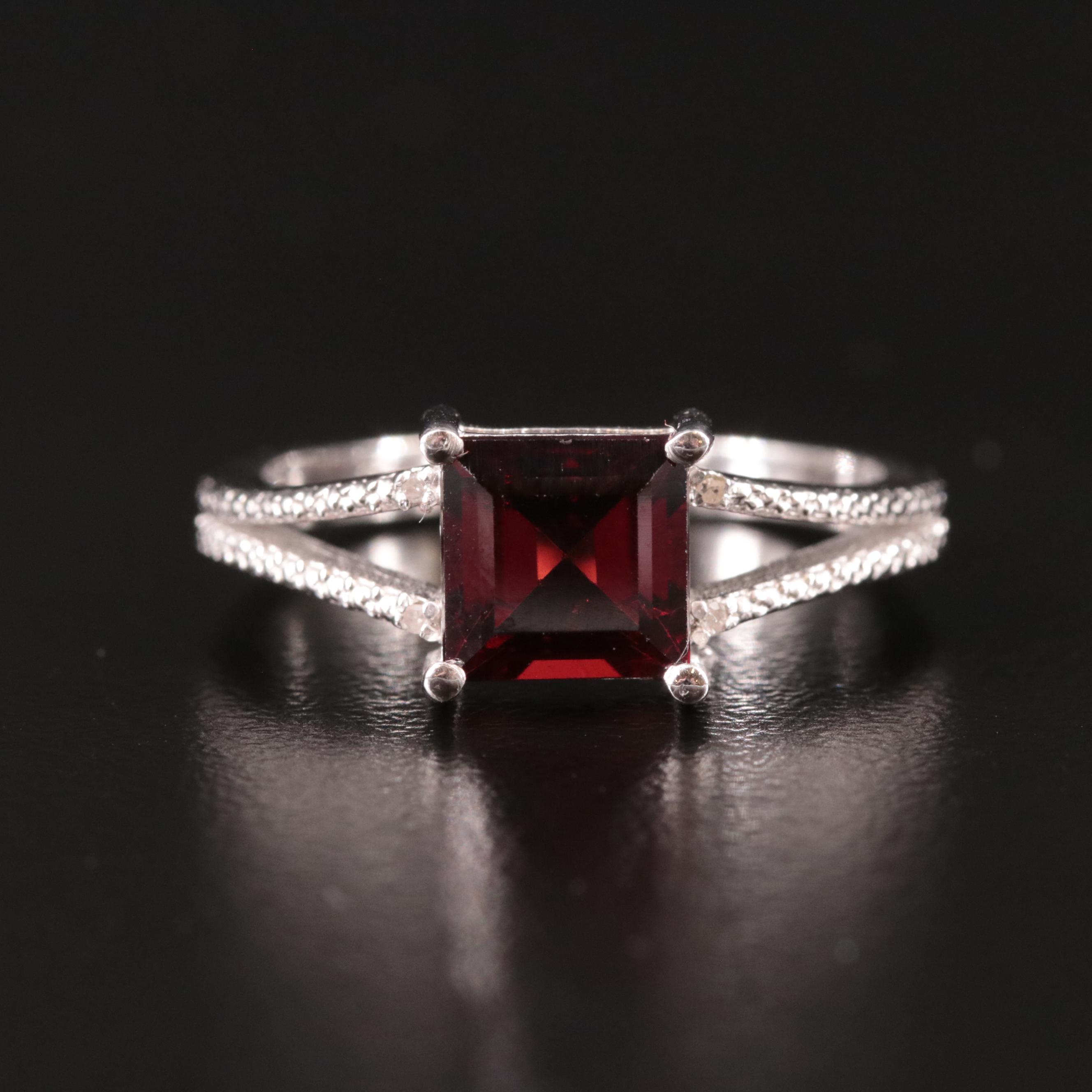 Sterling Garnet and Diamond Ring