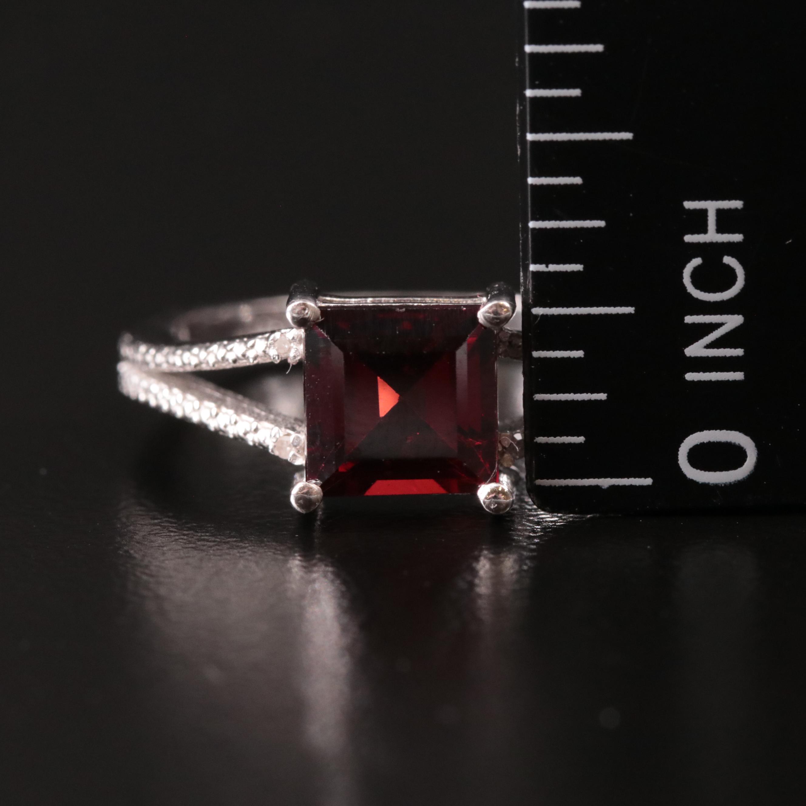 Sterling Garnet and Diamond Ring