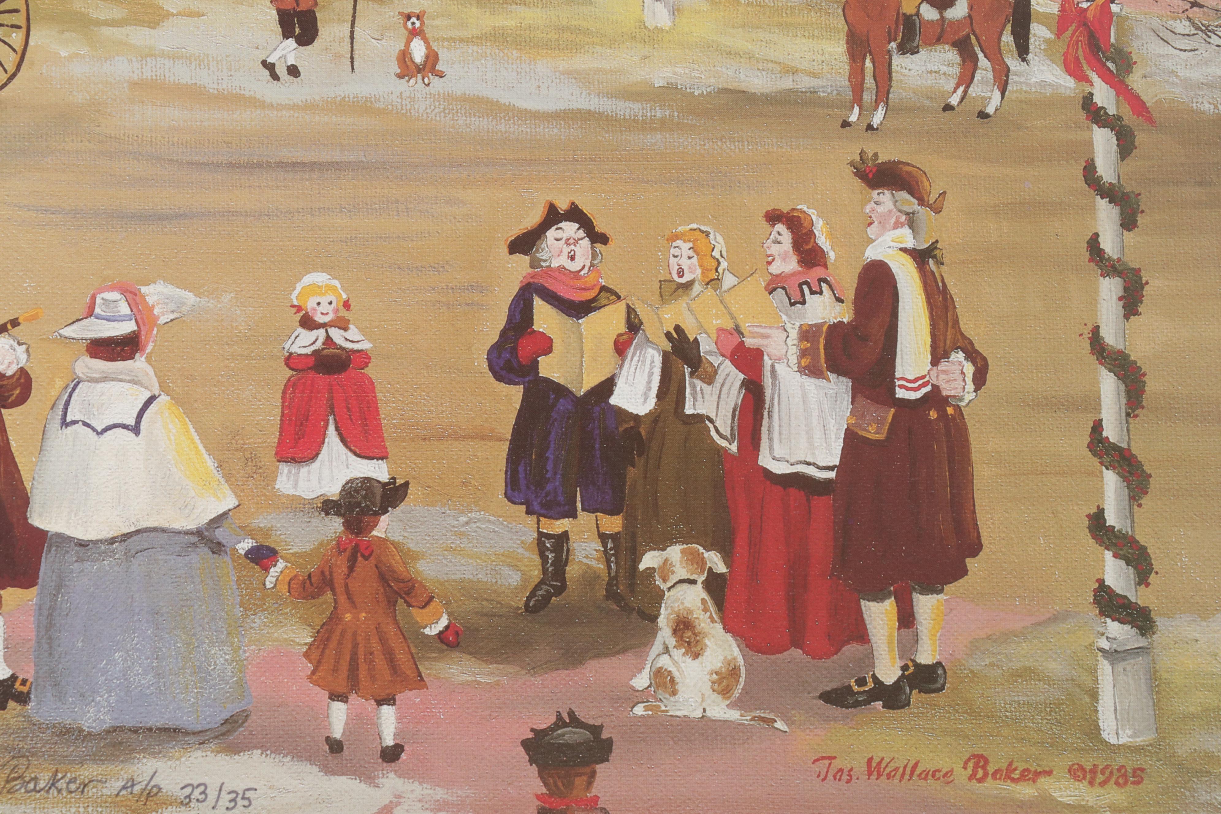 James Wallace Baker Offset Lithograph "Christmas Eve in Williamsburg," 1986