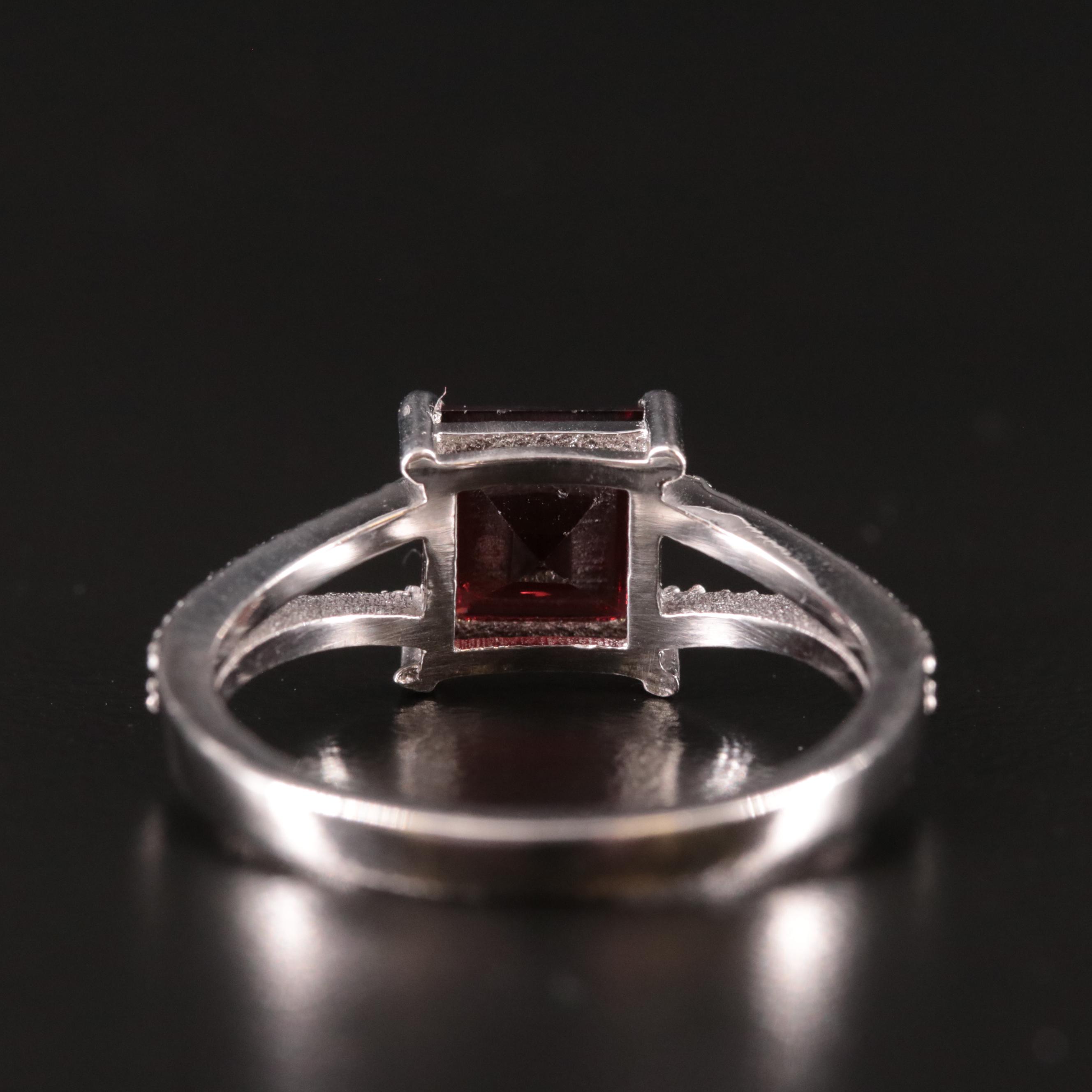 Sterling Garnet and Diamond Ring