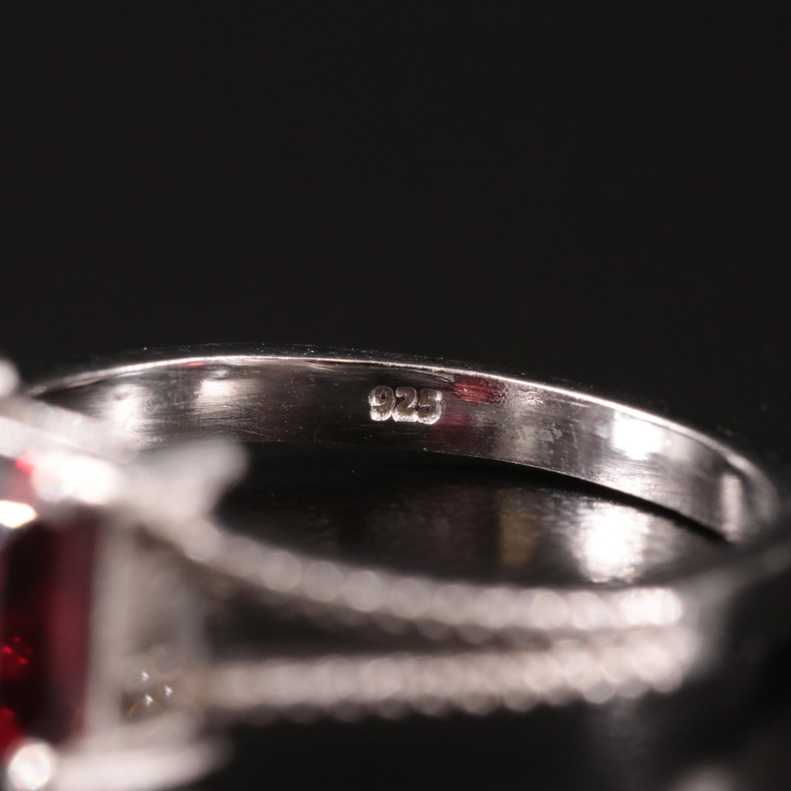 Sterling Garnet and Diamond Ring