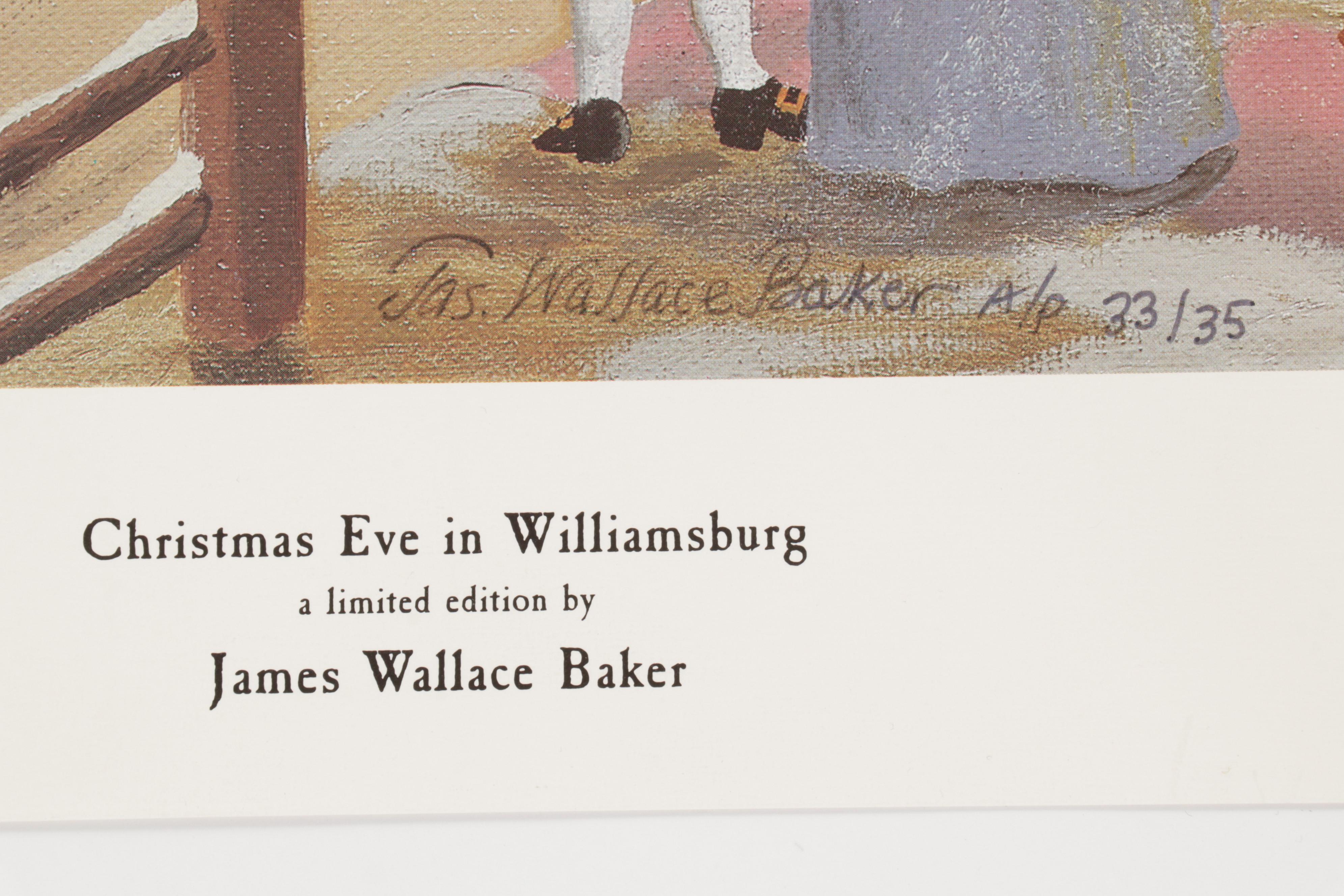 James Wallace Baker Offset Lithograph "Christmas Eve in Williamsburg," 1986