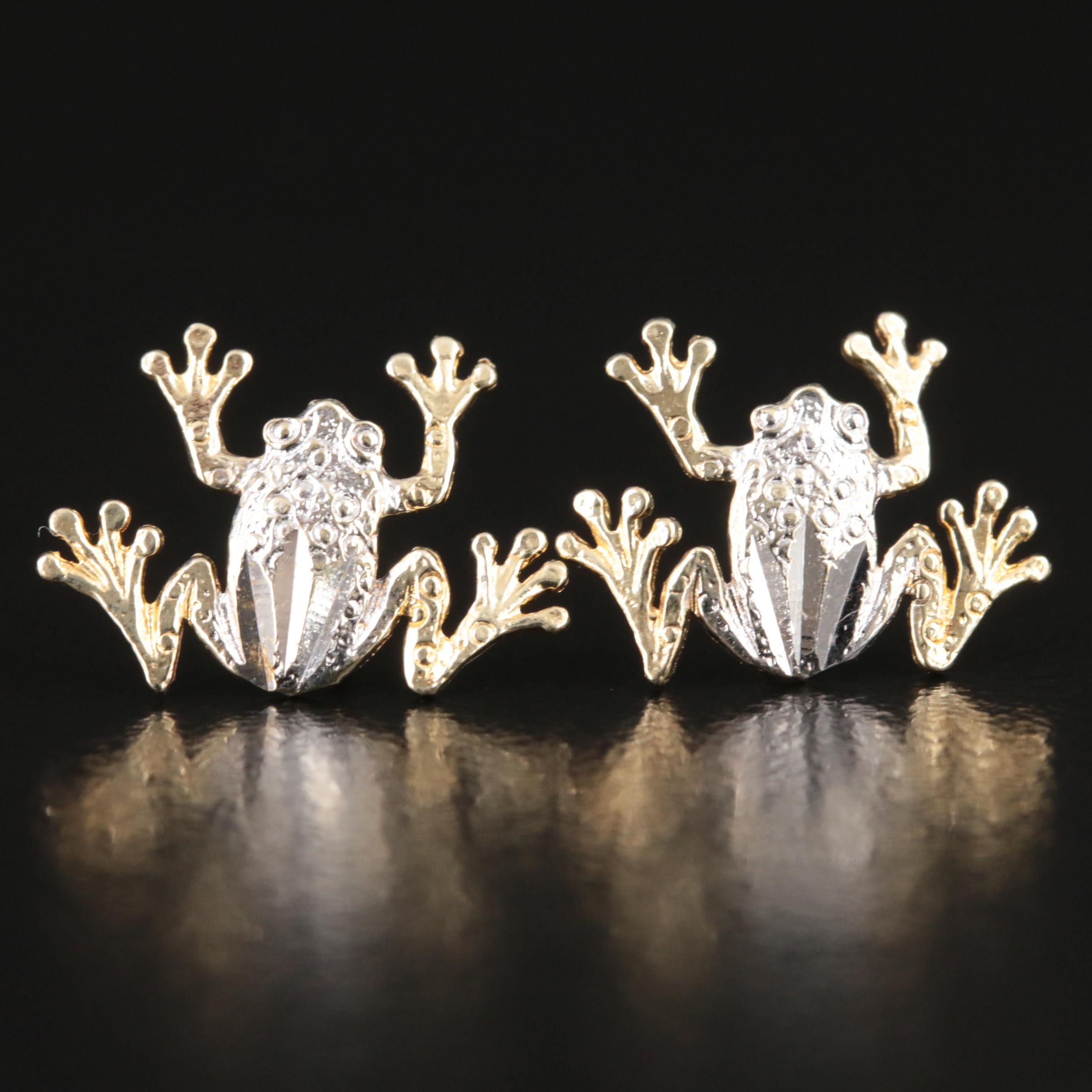 10K Two-Tone Frog Earrings