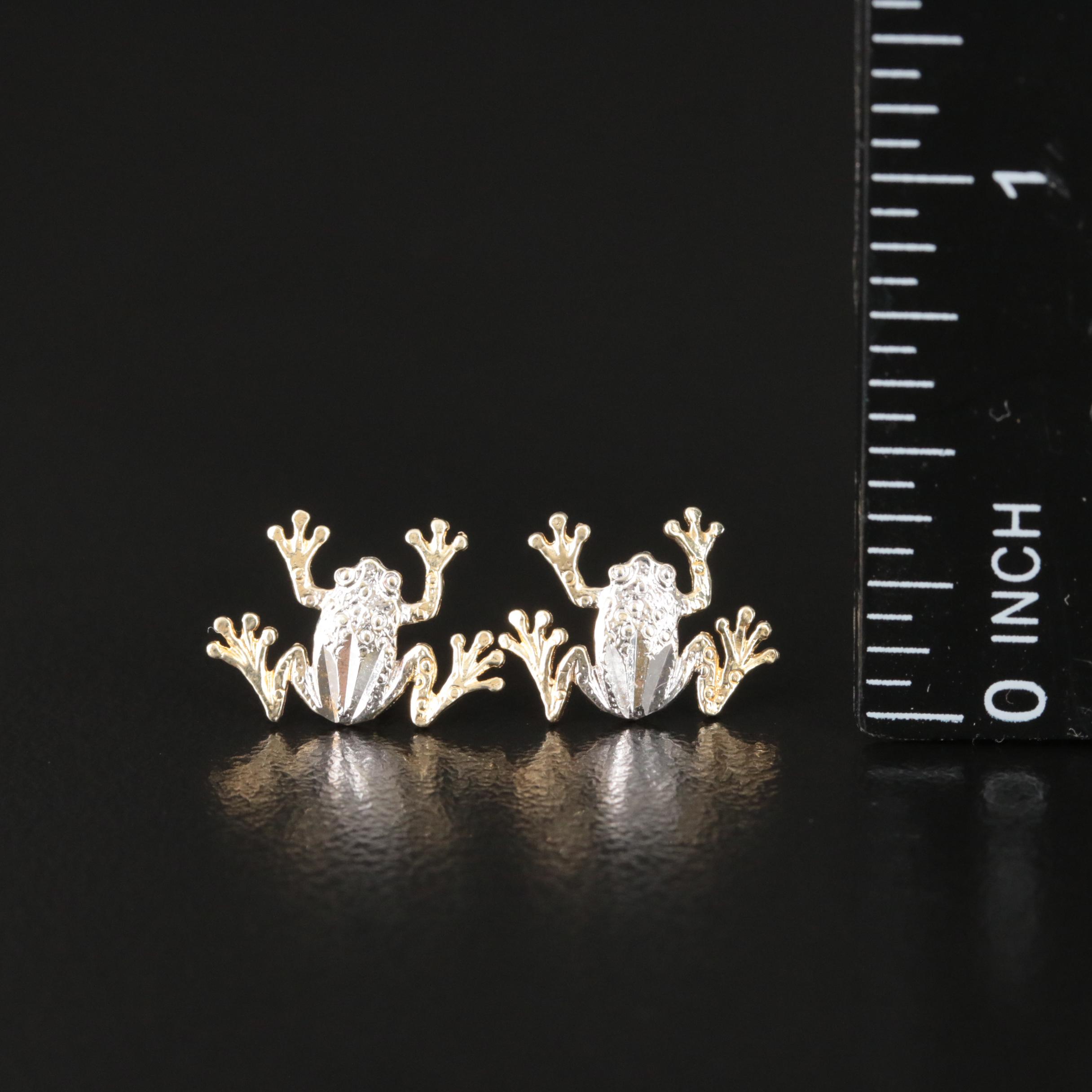 10K Two-Tone Frog Earrings