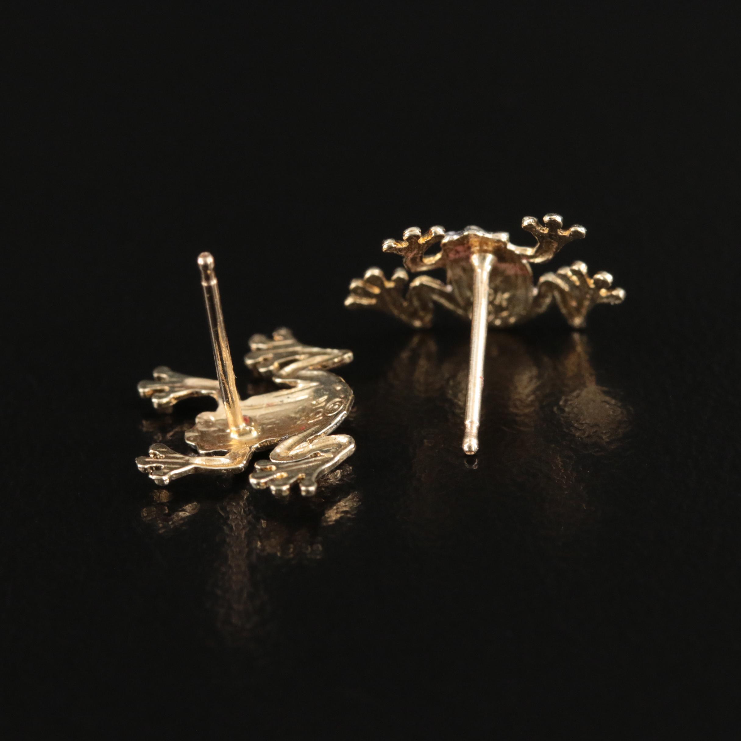 10K Two-Tone Frog Earrings