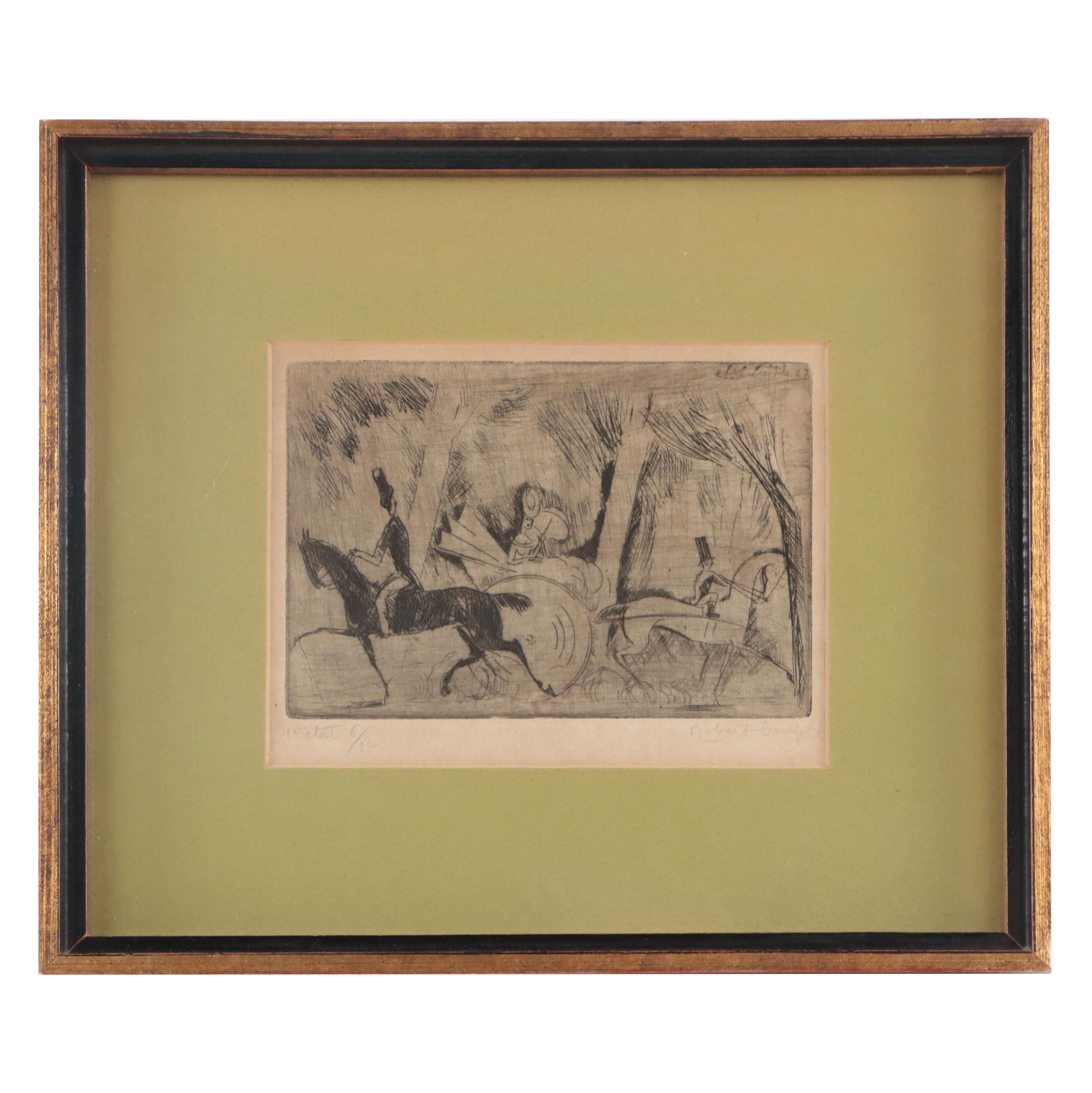 Robert Bonfils Etching With Drypoint of a Promenade, Early 20th Century