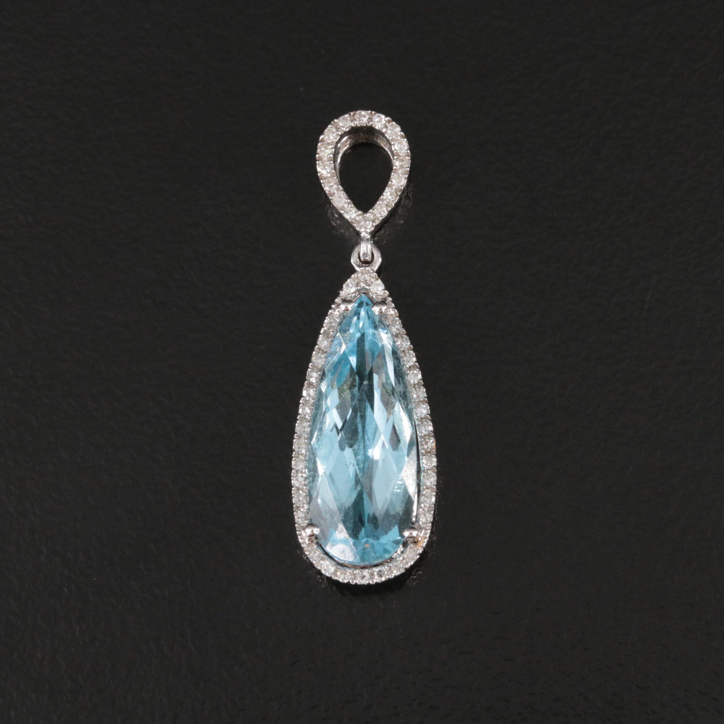 14K Topaz and Diamond Drop Pendant
