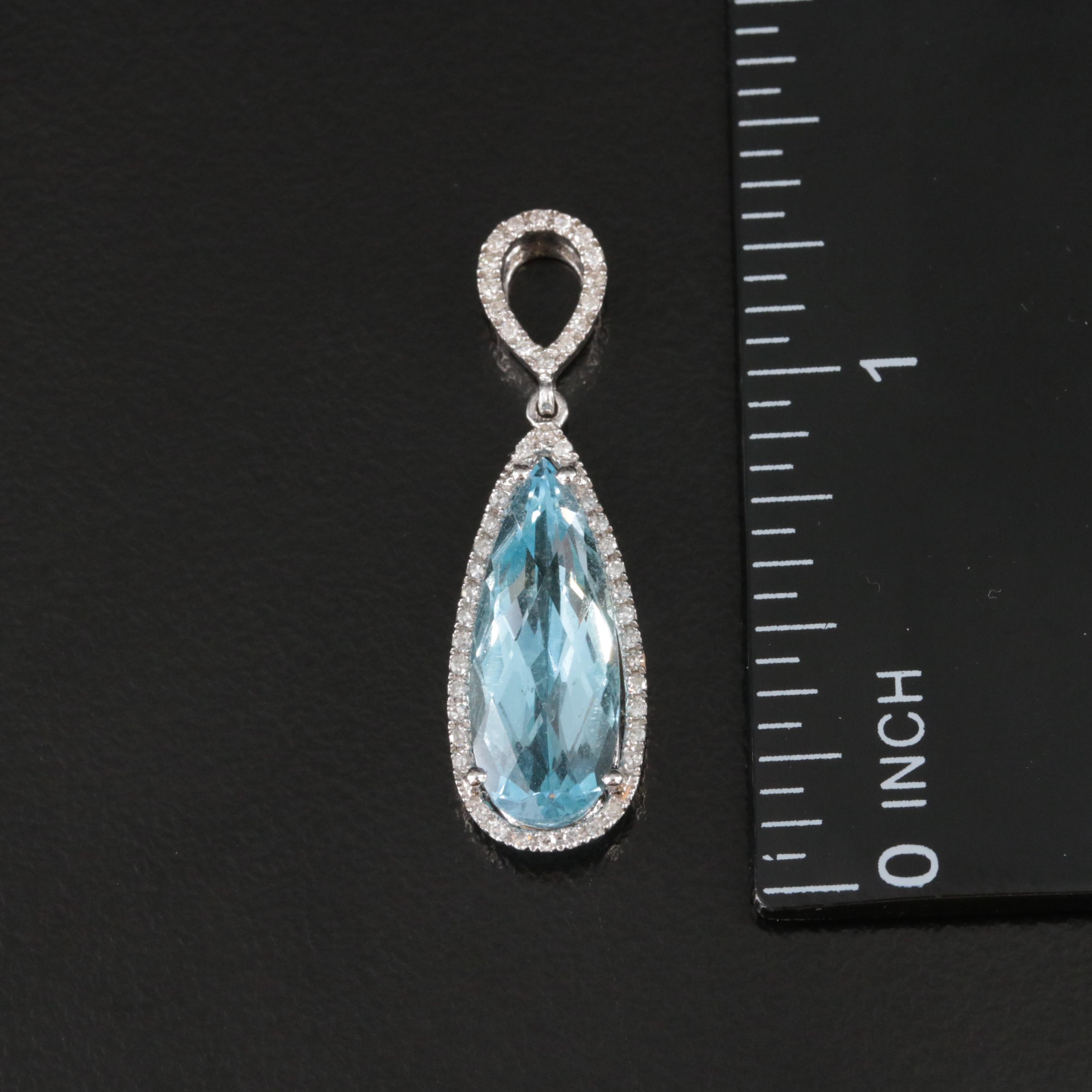 14K Topaz and Diamond Drop Pendant