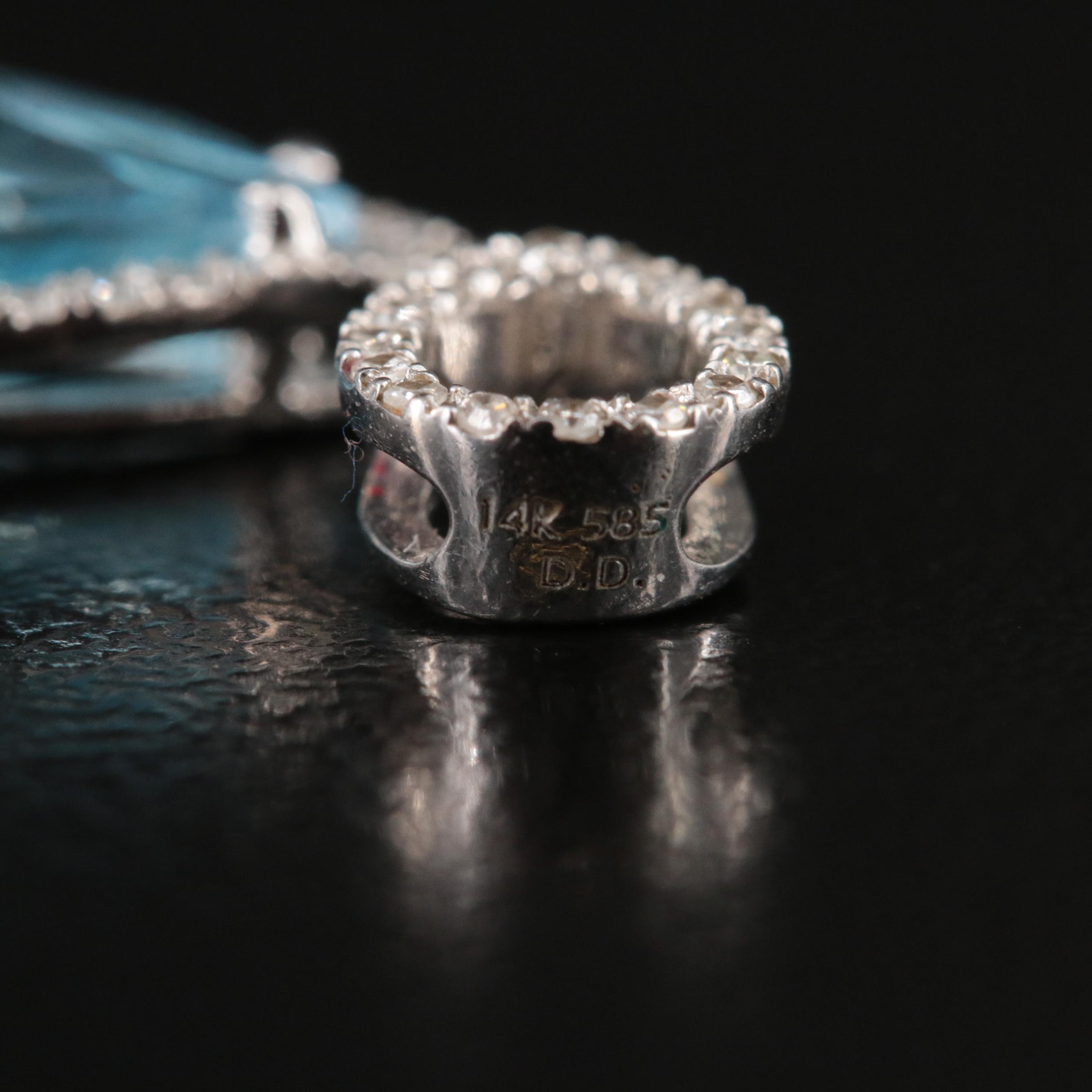 14K Topaz and Diamond Drop Pendant