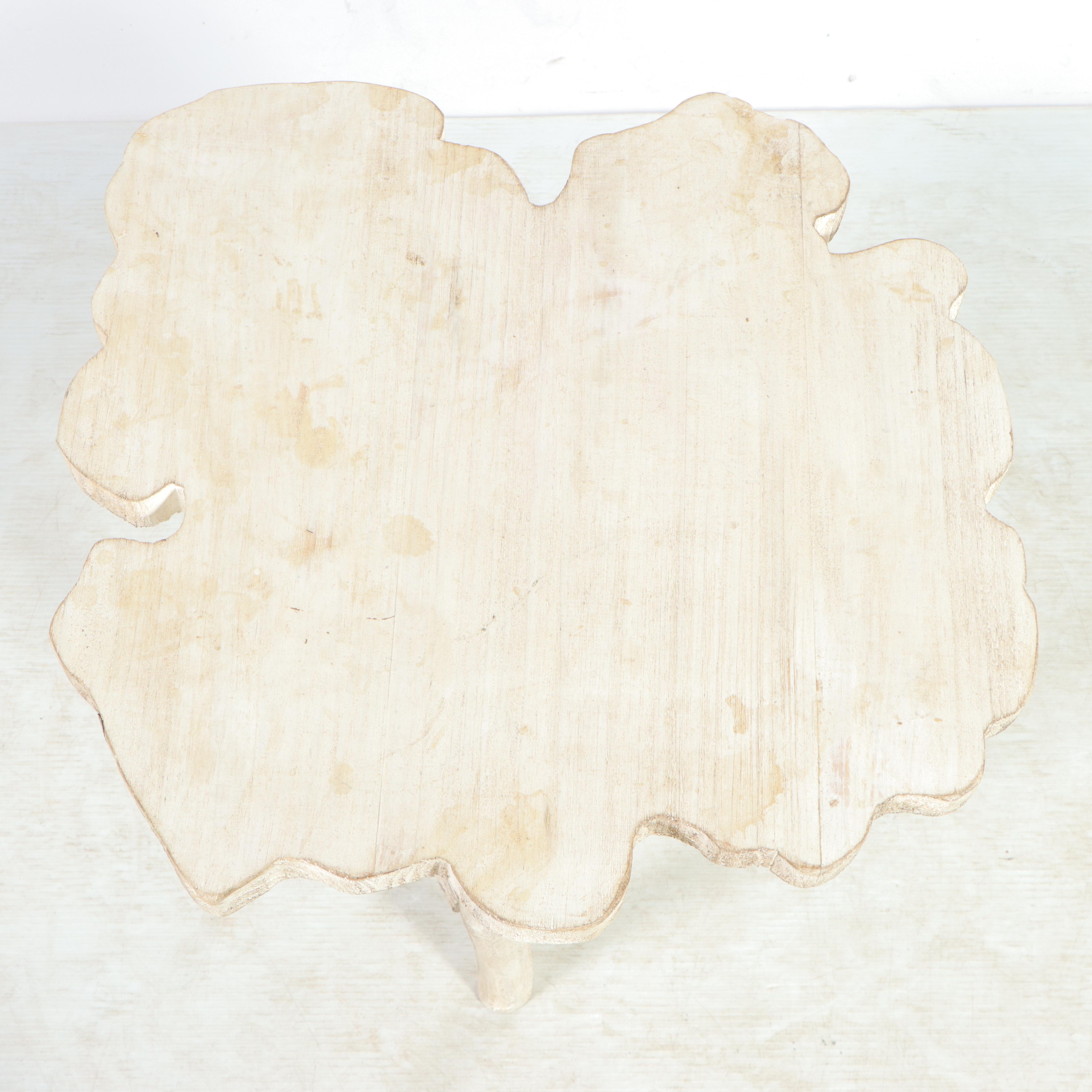 White-Painted Wooden Coffee Table with Stick Legs and Free-Form Top