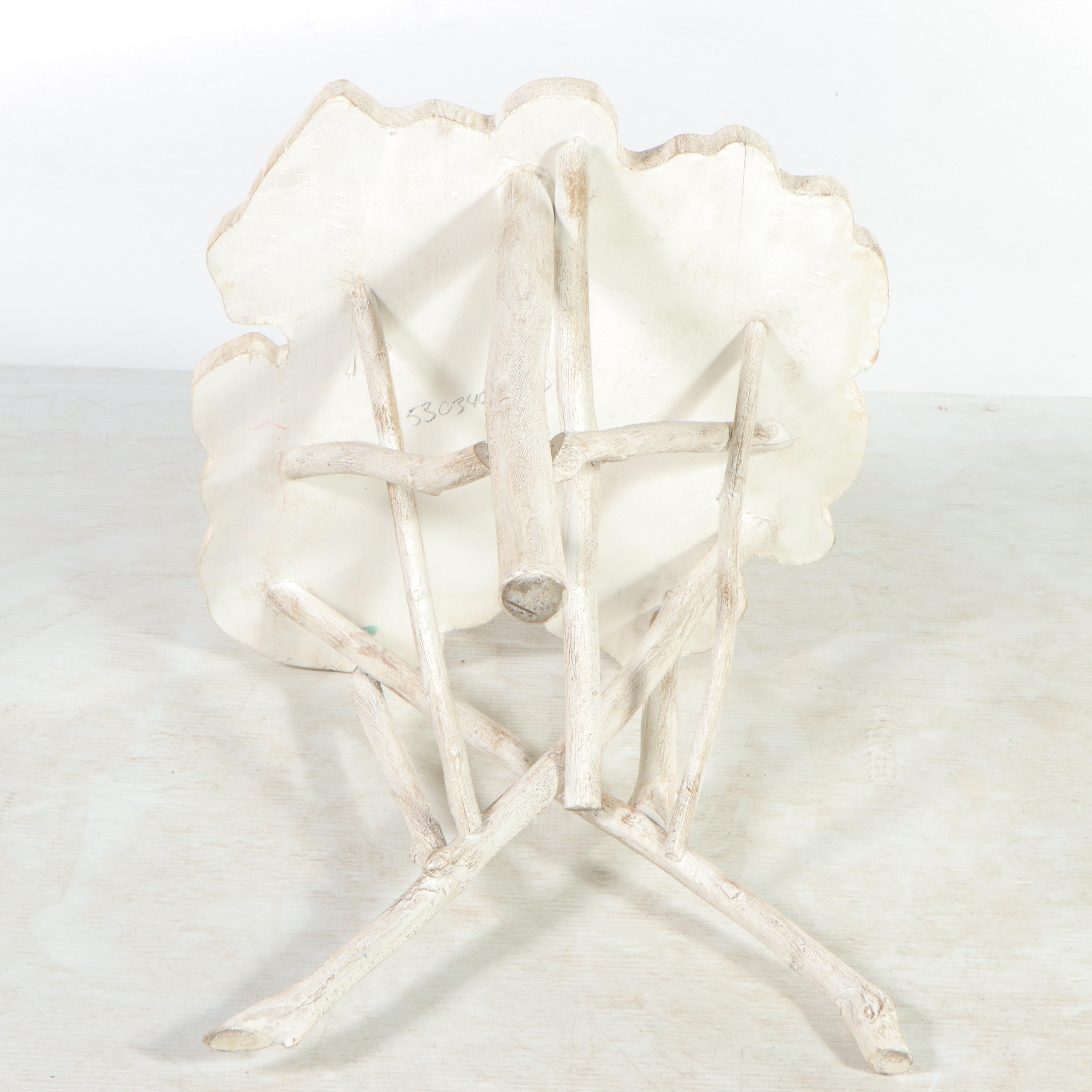 White-Painted Wooden Coffee Table with Stick Legs and Free-Form Top