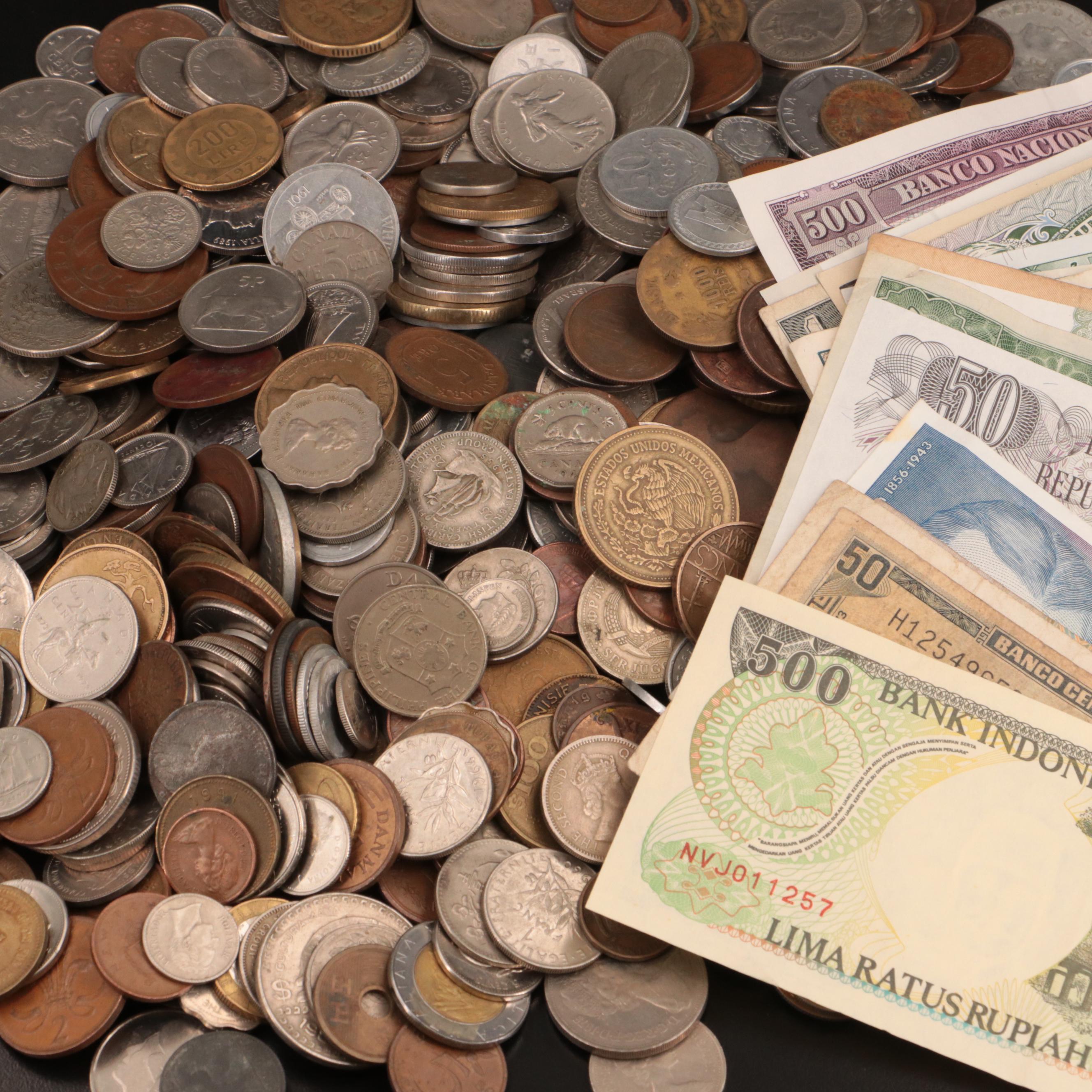 Over 510 Foreign Coins and 22 Currency Notes
