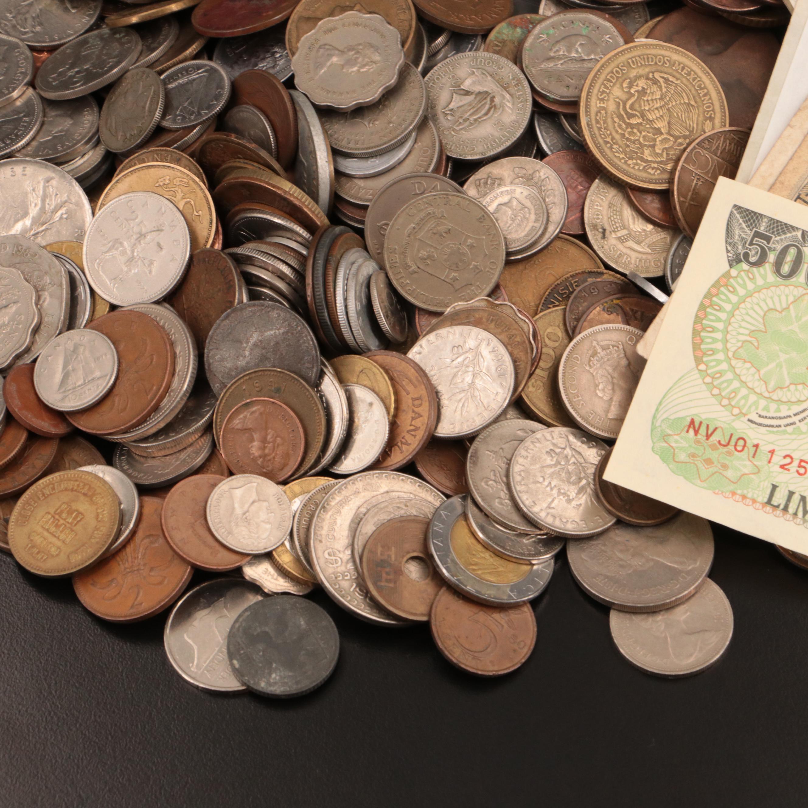 Over 510 Foreign Coins and 22 Currency Notes