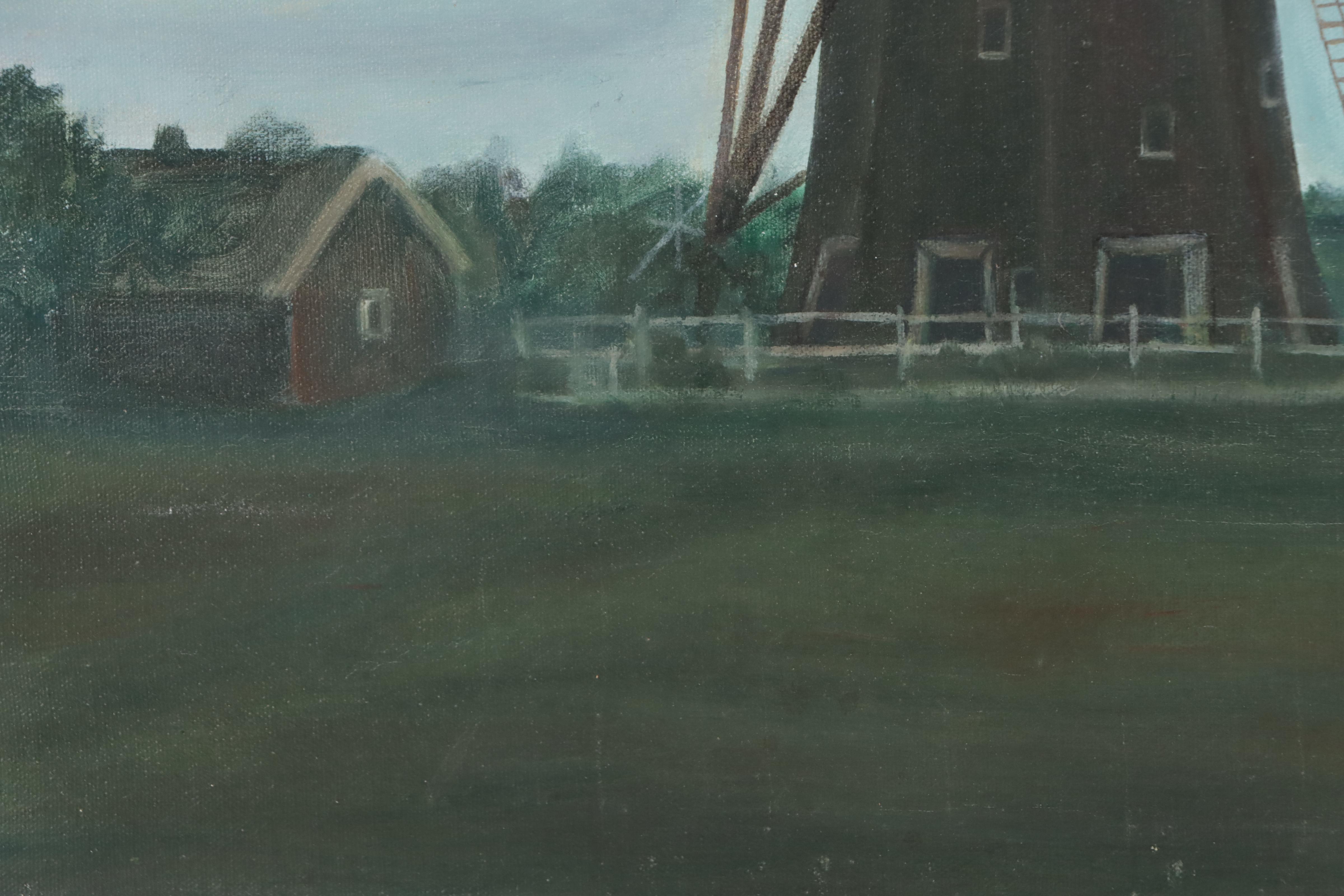 D. Piano Oil Painting of Landscape With Windmill, 1972