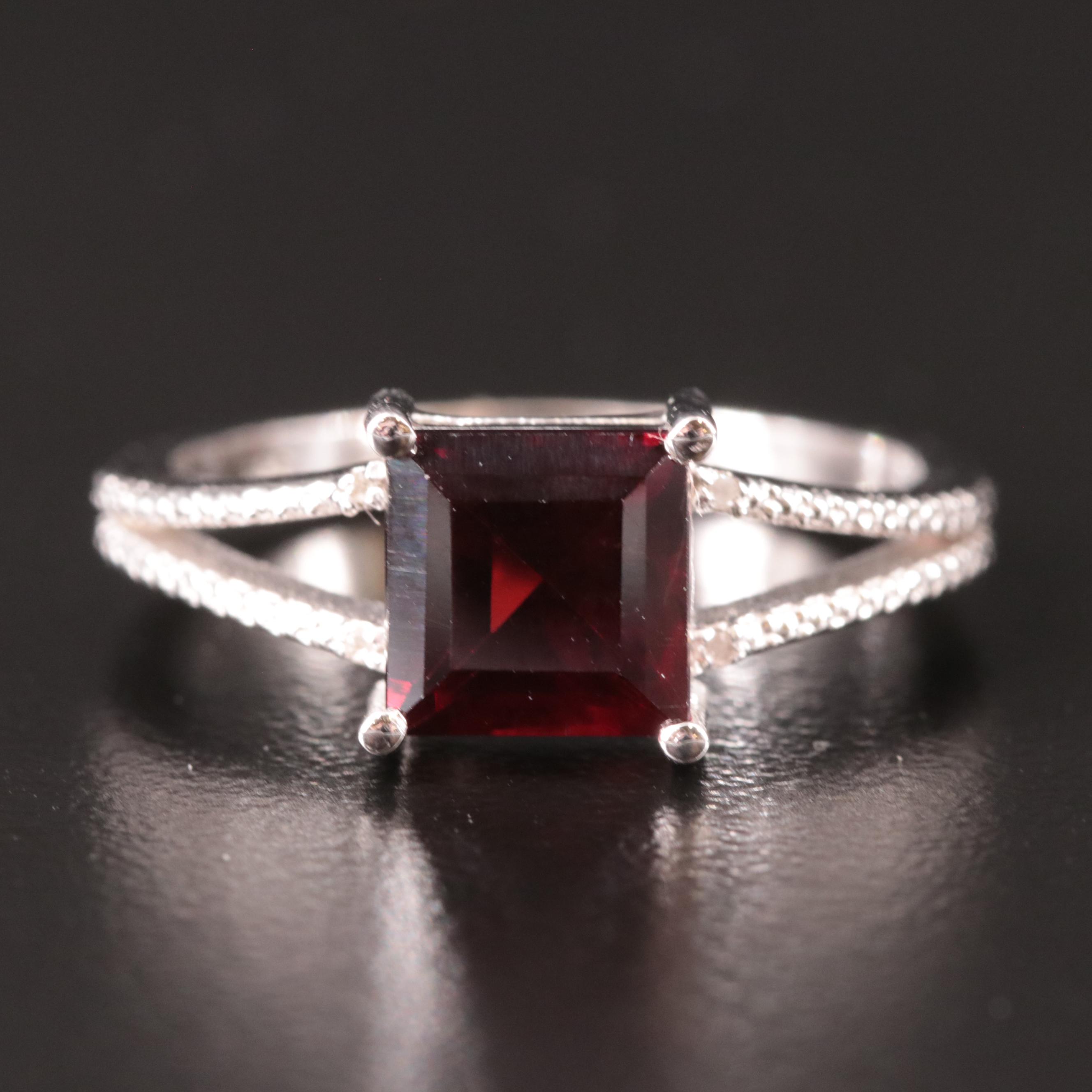 Sterling Garnet and Diamond Ring
