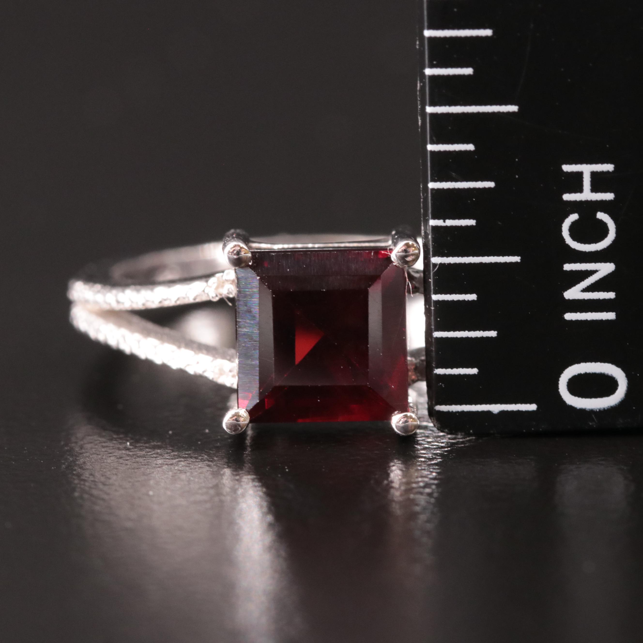 Sterling Garnet and Diamond Ring