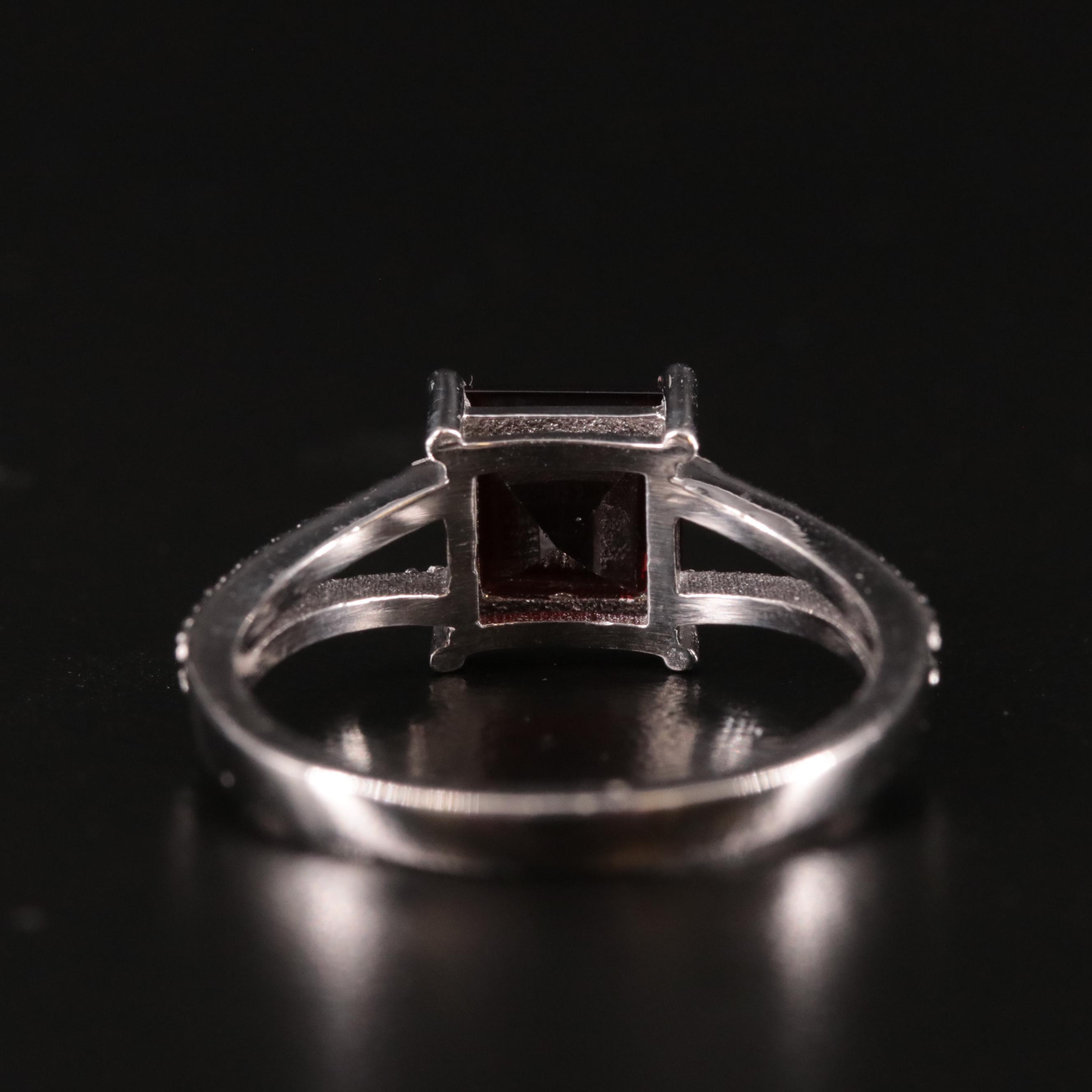 Sterling Garnet and Diamond Ring