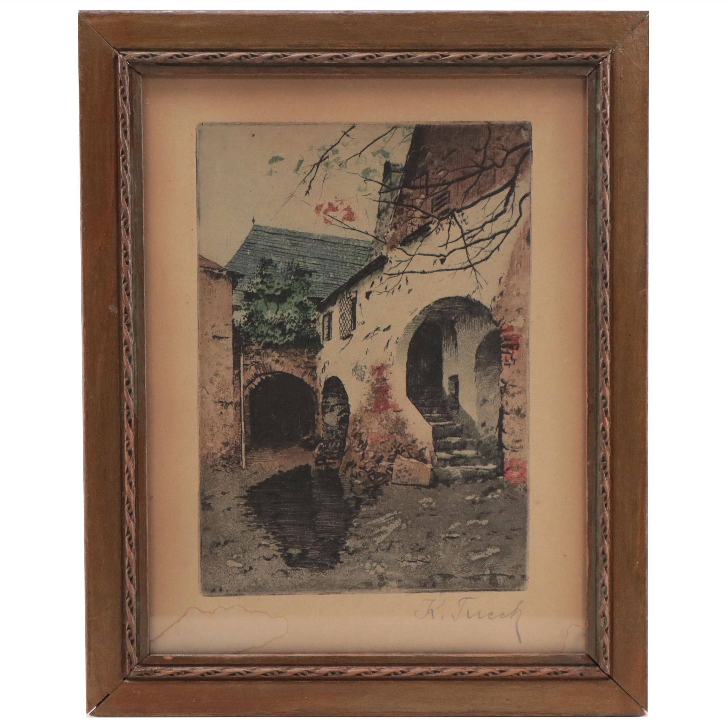 Etching With Aquatint of Village Alley, Circa 1930