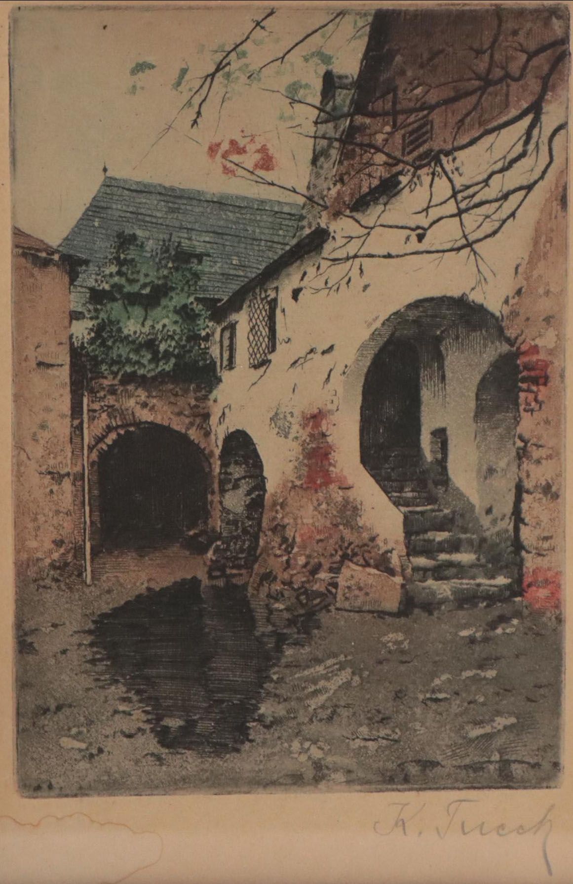 Etching With Aquatint of Village Alley, Circa 1930
