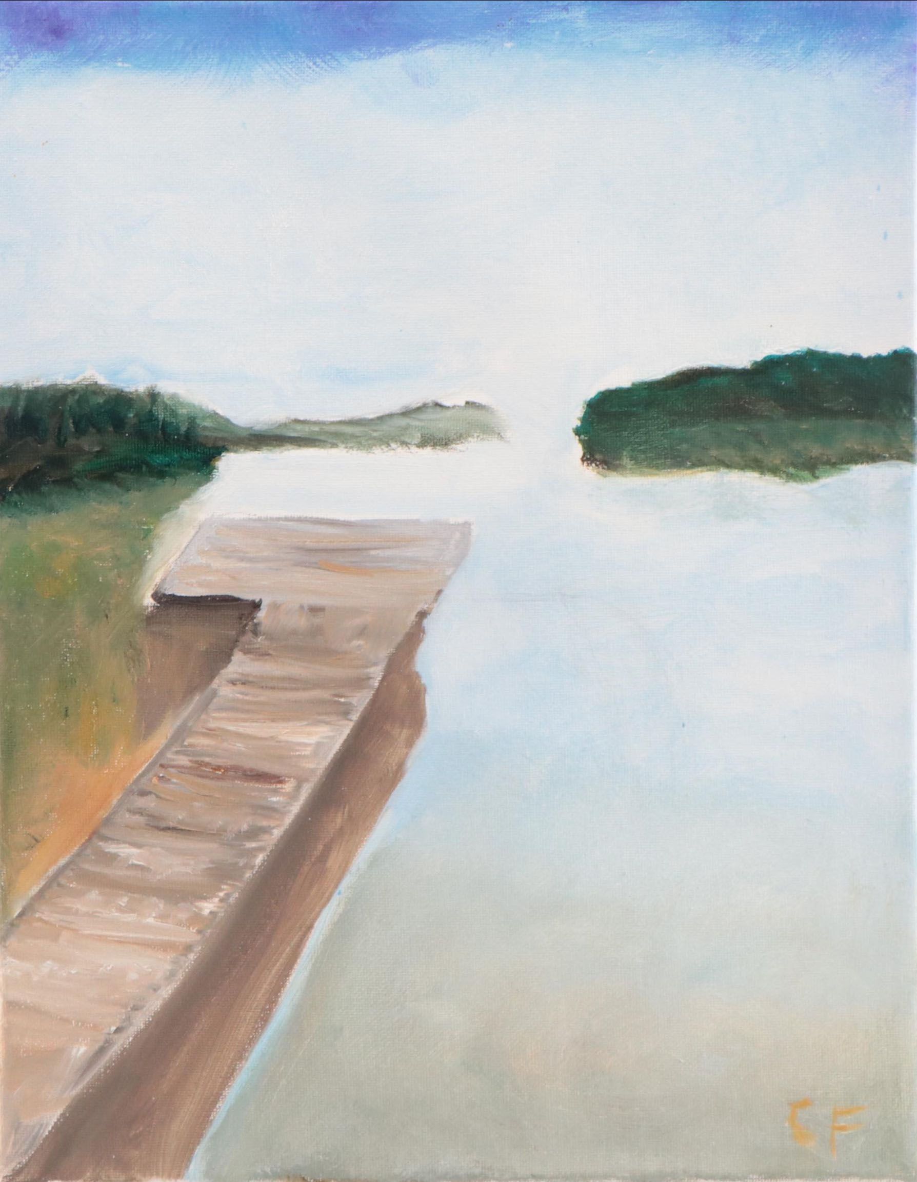 Dock Waterscape Acrylic Painting, 21st Century
