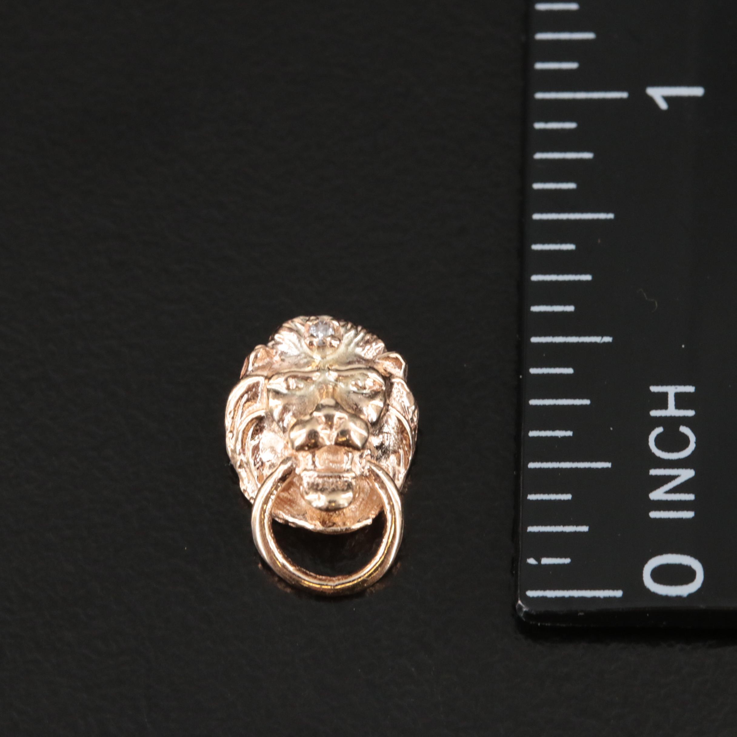 14K 0.01 CT Diamond Lion Head Door Knocker Pendant