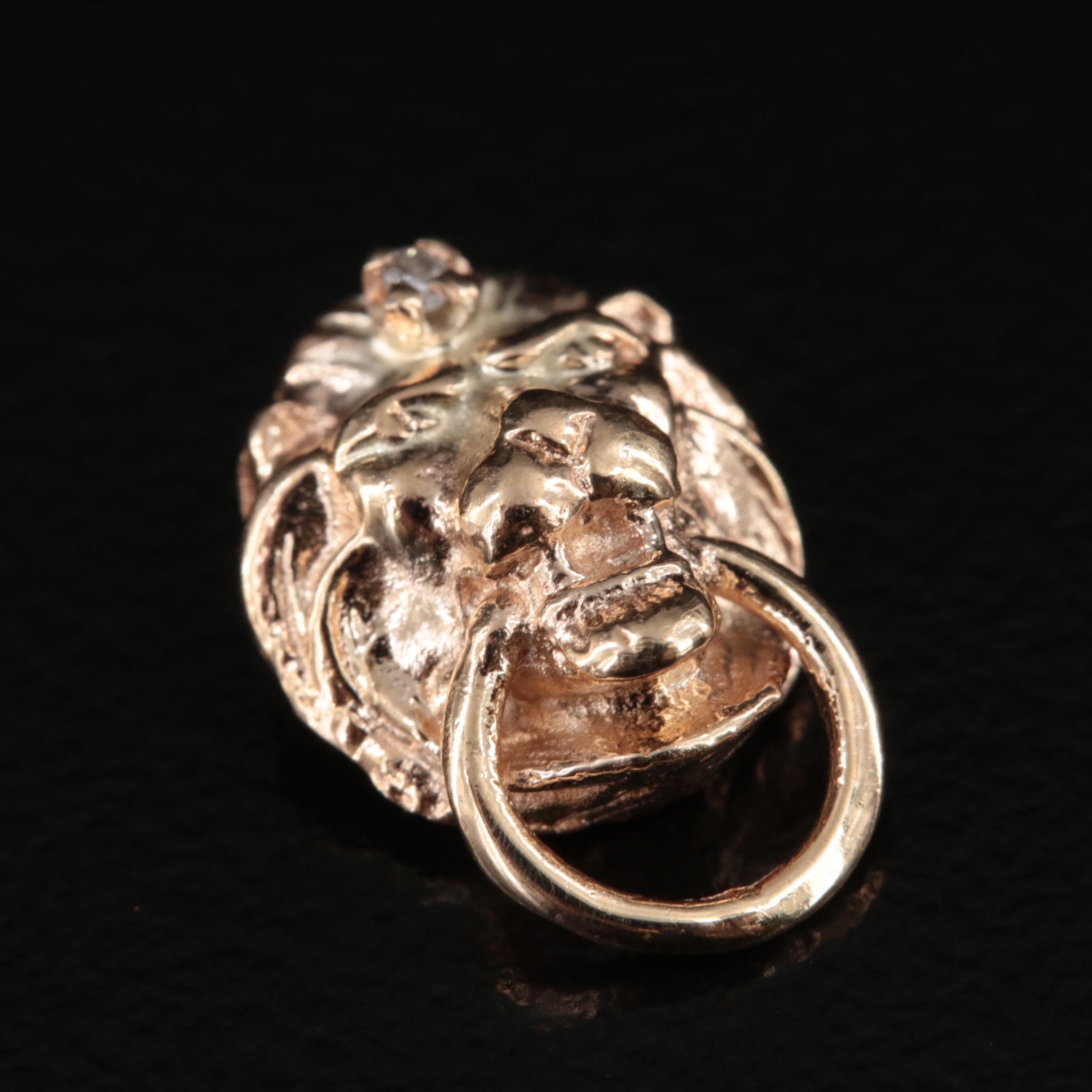 14K 0.01 CT Diamond Lion Head Door Knocker Pendant