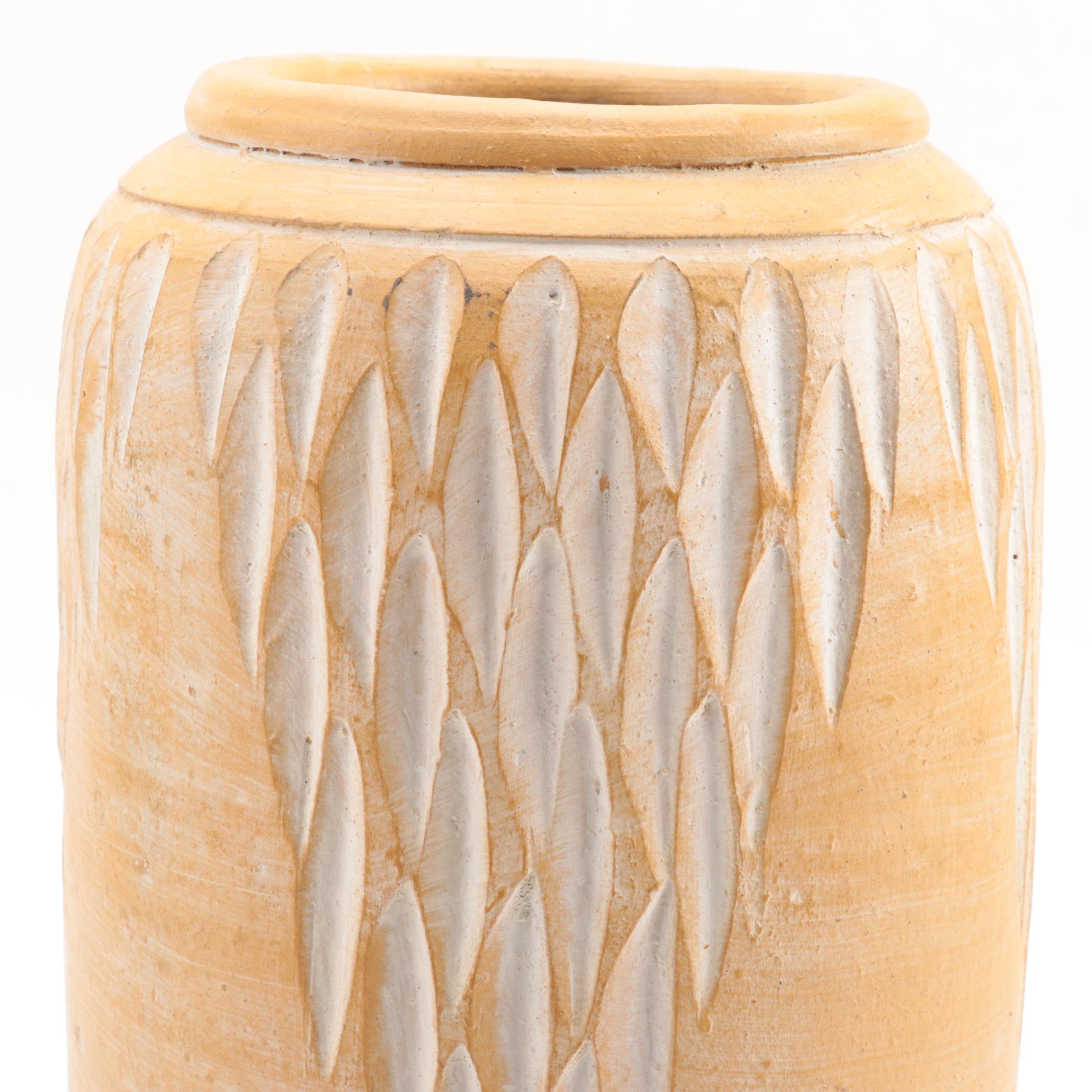 Studio Etched Art Pottery Vase