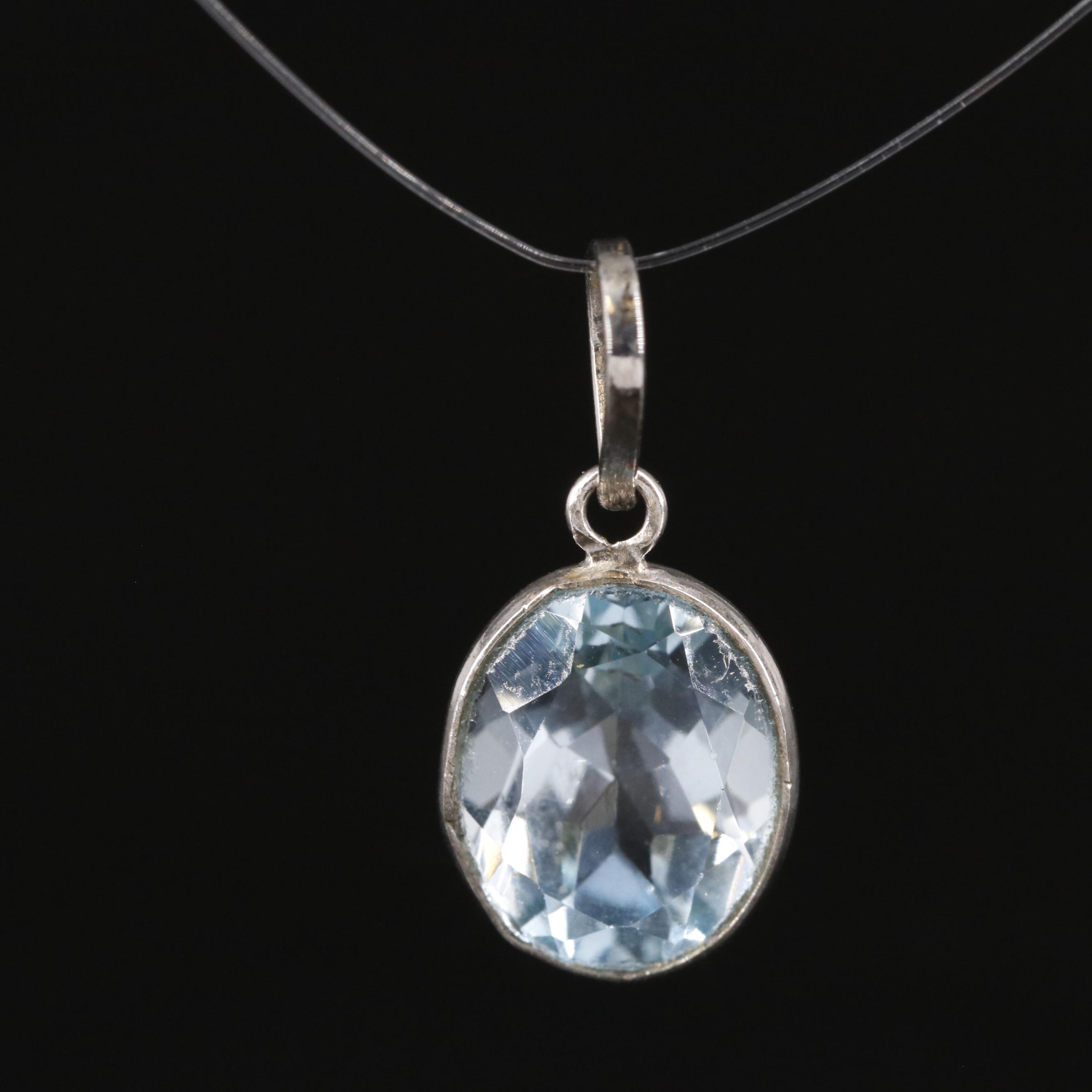 14K Blue Topaz Pendant
