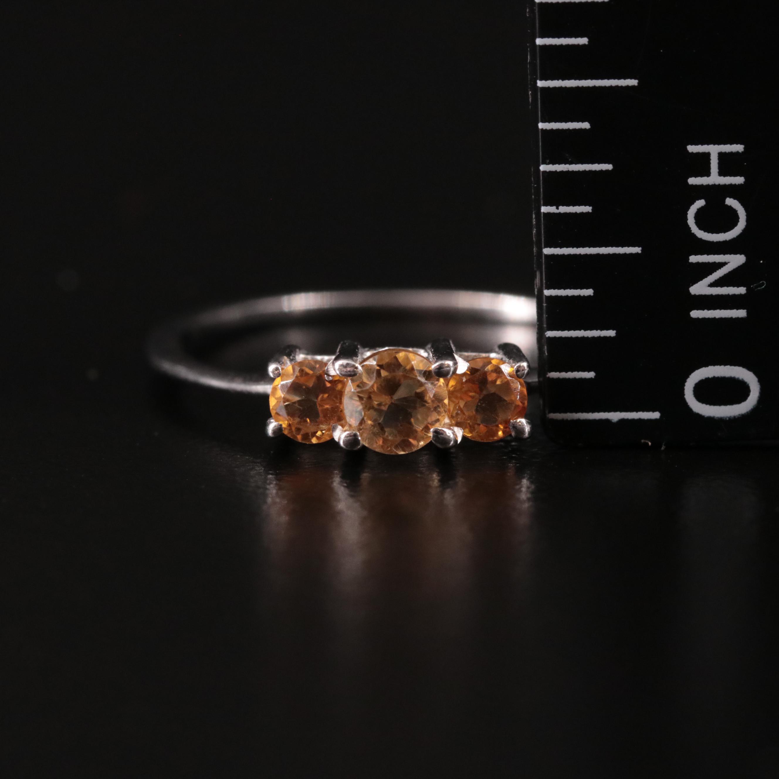 Sterling Citrine Three Stone Ring