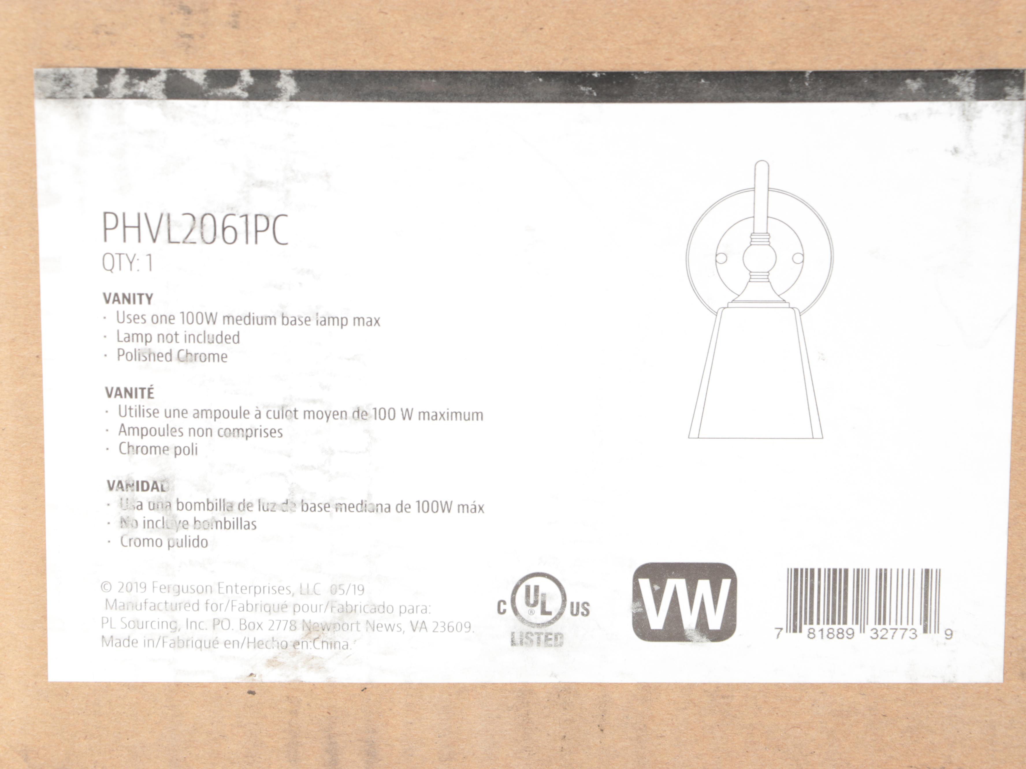 Pair of Polished Chrome Vanity Wall Sconces