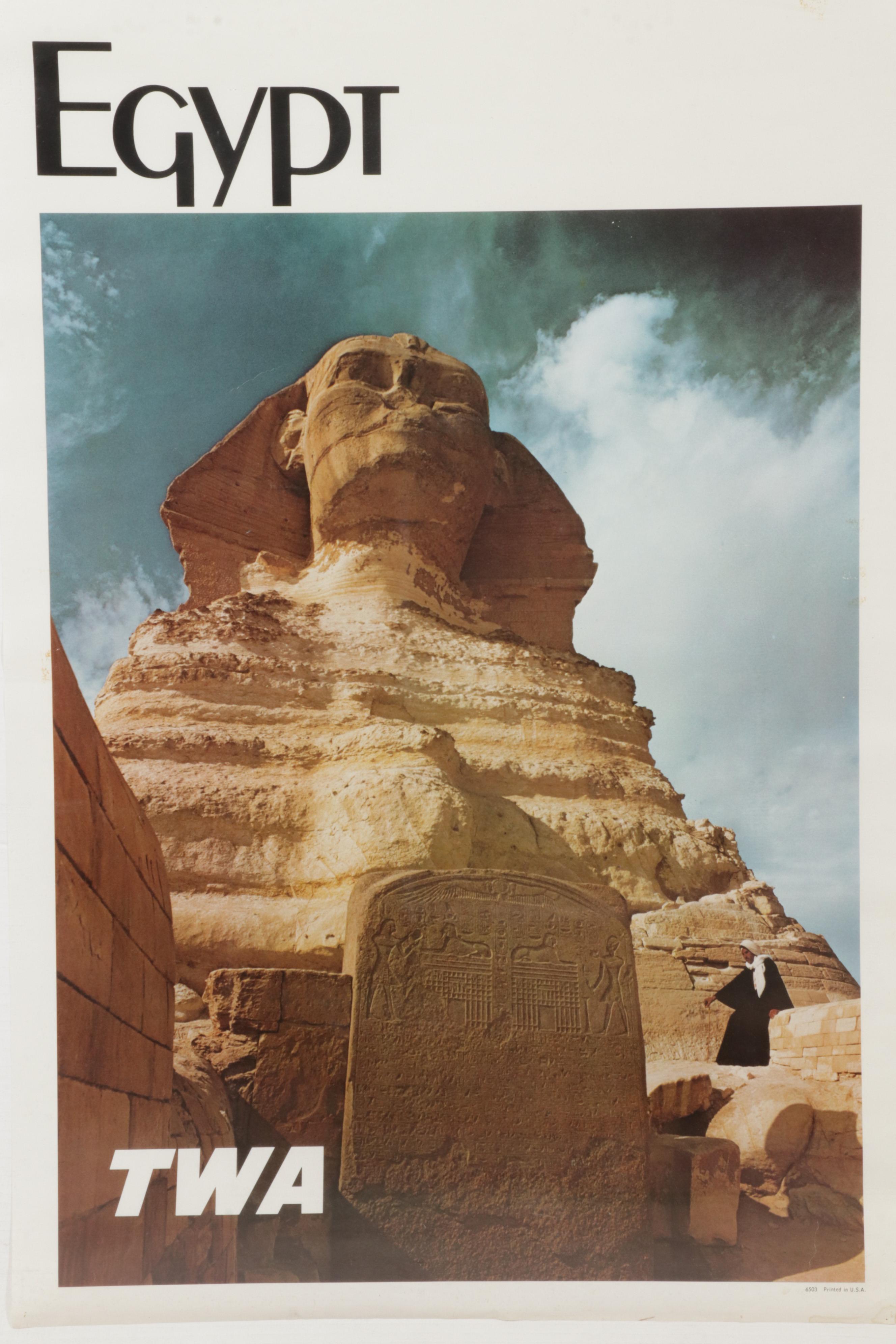 Trans World Airlines Offset Lithograph Posters "Egypt" and "Italy," 1973