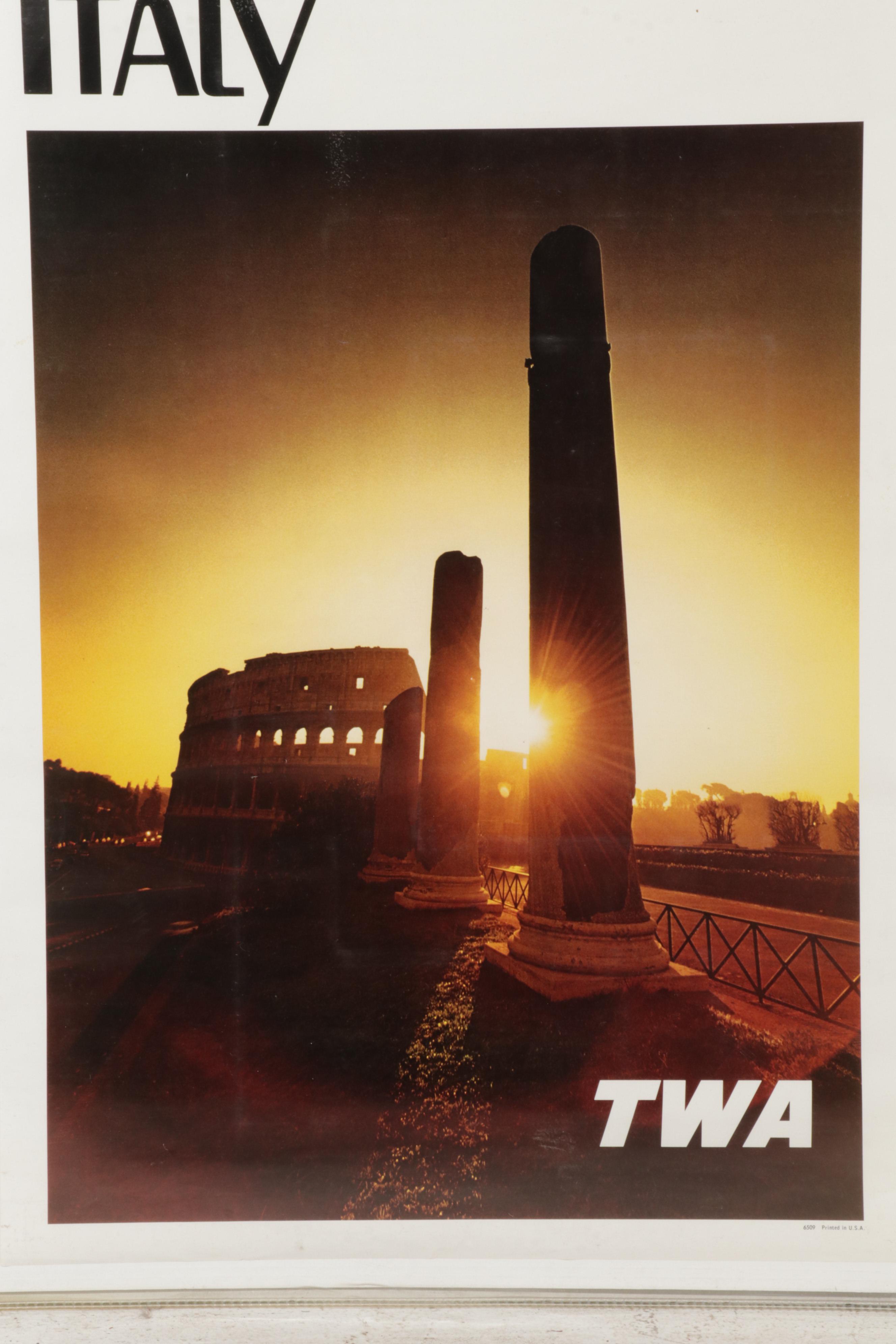 Trans World Airlines Offset Lithograph Posters "Egypt" and "Italy," 1973