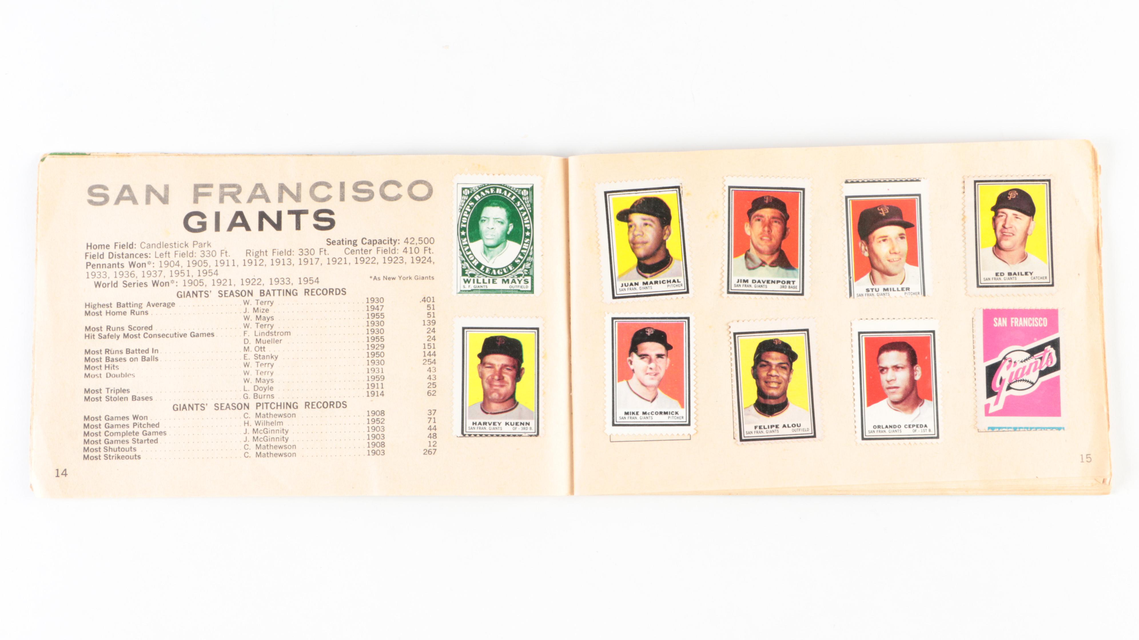 Topps Baseball Stamps and Hobby Card Albums with Mays, Aaron, More, 1960s–1970s