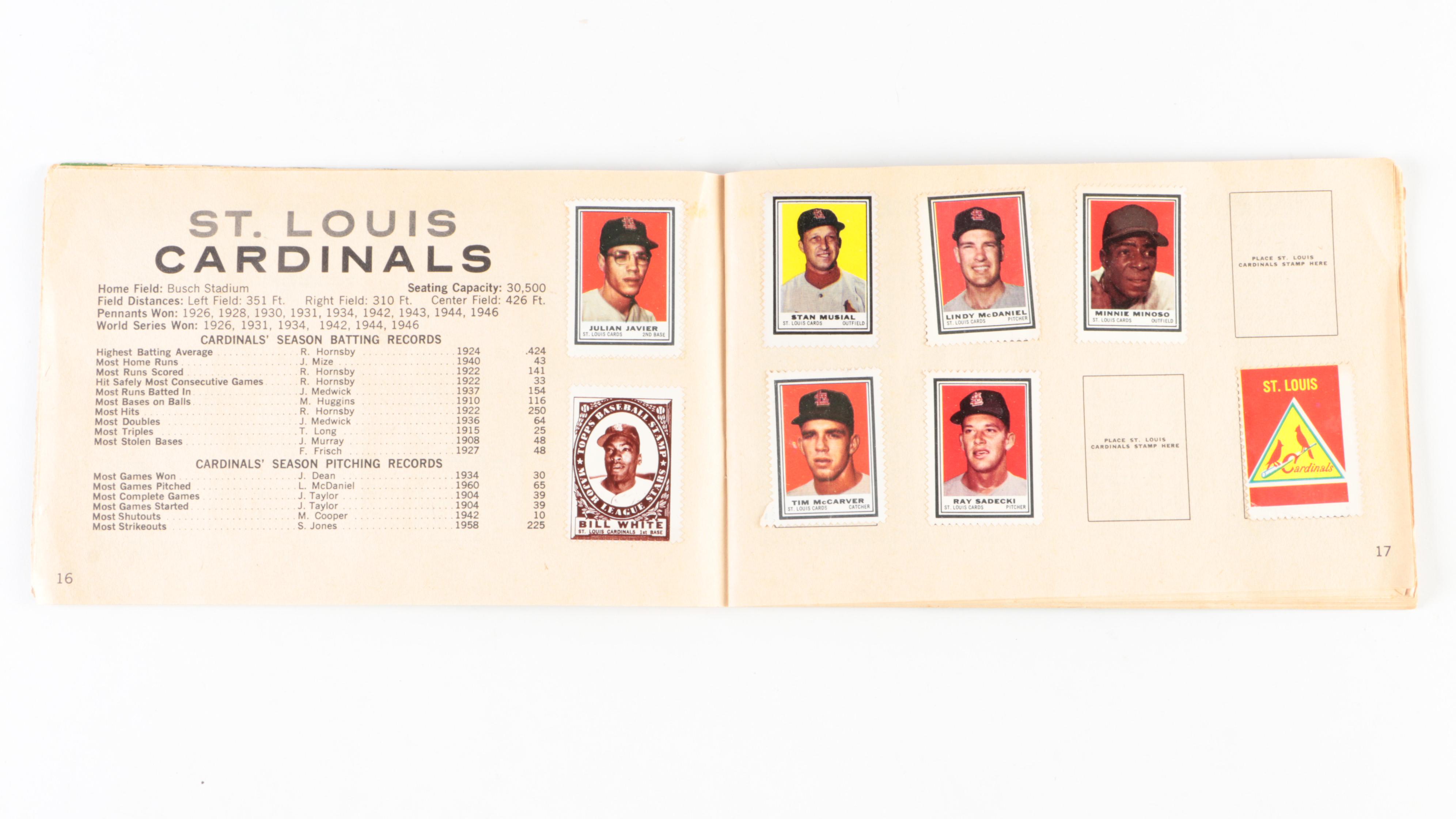 Topps Baseball Stamps and Hobby Card Albums with Mays, Aaron, More, 1960s–1970s