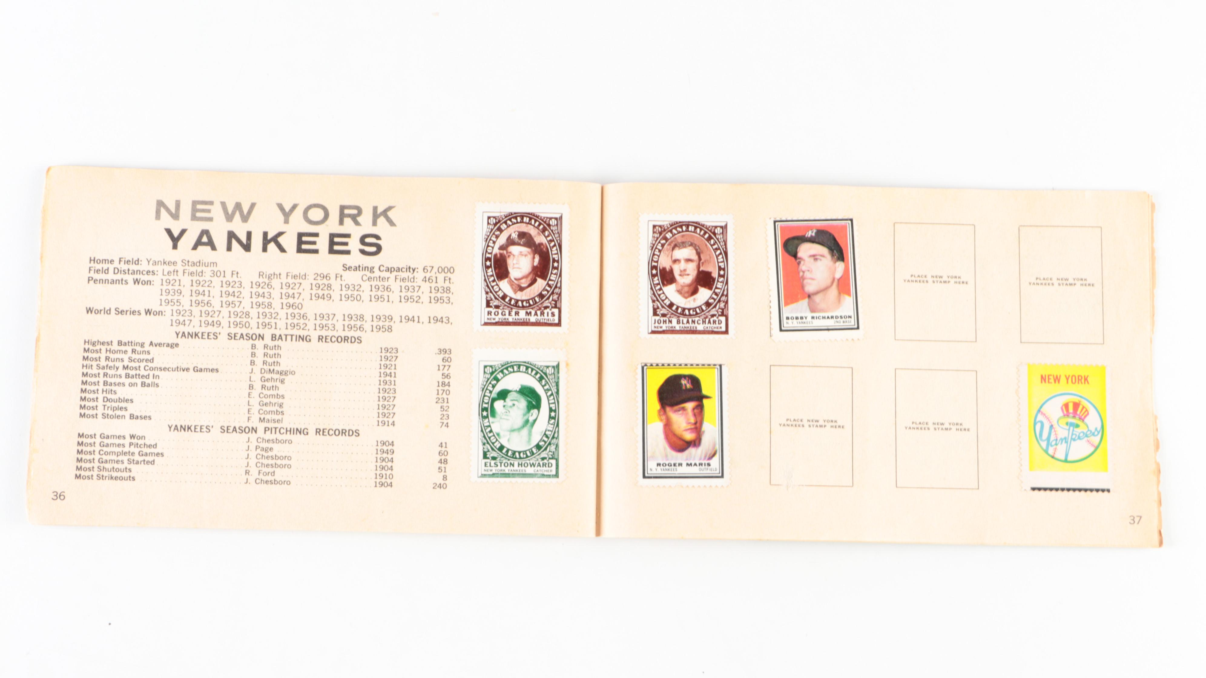 Topps Baseball Stamps and Hobby Card Albums with Mays, Aaron, More, 1960s–1970s