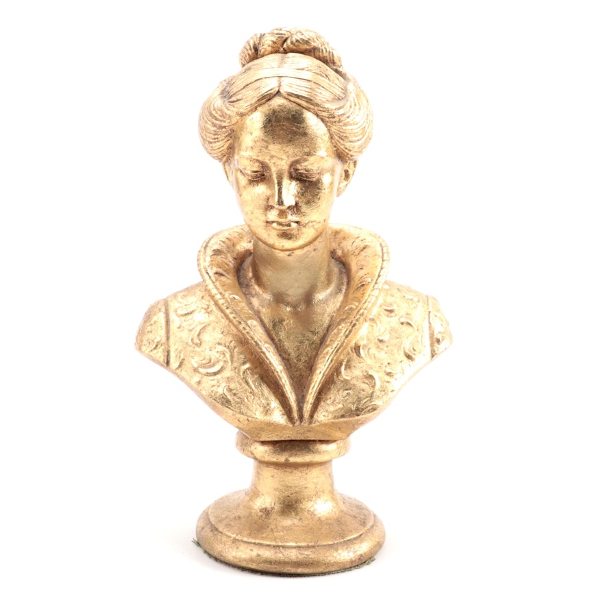 Gilt Plaster Bust of a Castilian Woman, Mid to Late 20th Century