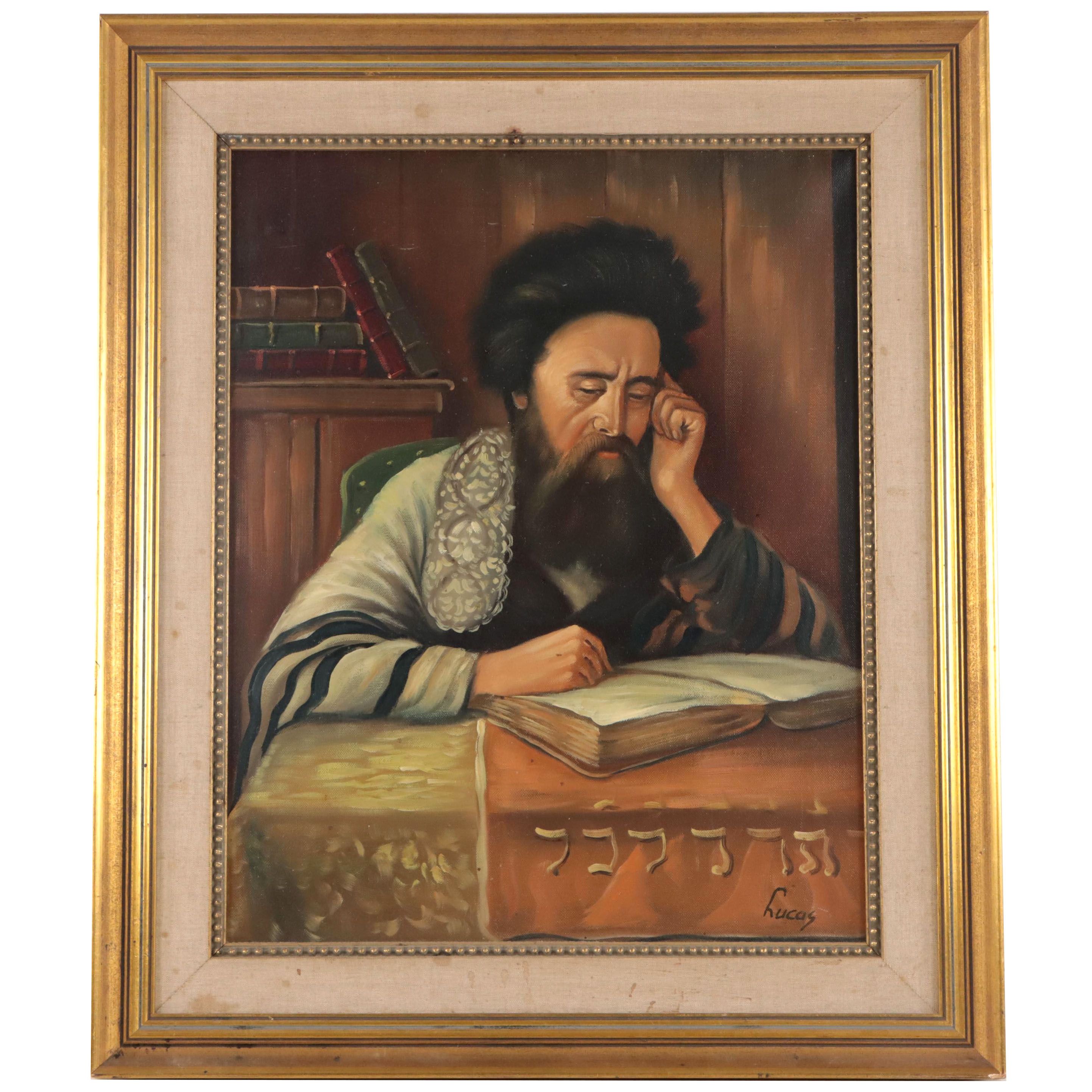 Portrait Oil Painting of a Rabbi Reading